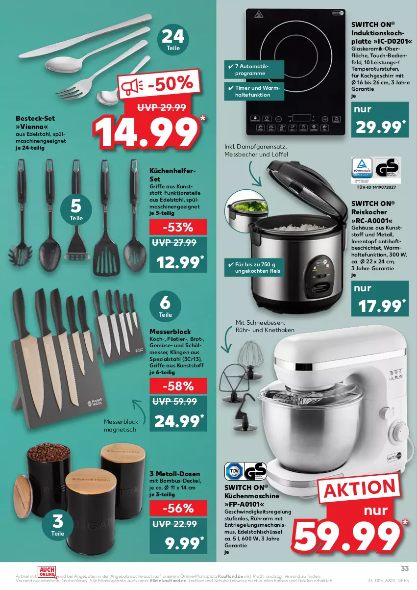 Aktueller Prospekt Kaufland - von 03.02 bis 09.02.2022 - strona 33 - produkty: angebot, angebote, auto, bambus, Becher, besteck, besteck-set, brot, decke, Deckel, edelstahl, eis, filet, geschirr, glaskeramik, HP, Kocher, küche, Küchen, Küchenhelfer, küchenmaschine, latte, Löffel, Messbecher, messer, messerblock, reis, riegel, Schneebesen, schuhe, schüssel, Spezi, spülmaschinen, Ti, timer, tisch, topf