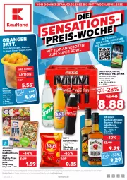 Gazetka promocyjna Kaufland - Gazetka - ważna od 09.02 do 09.02.2022 - strona 1 - produkty: angebot, angebote, beutel, bourbon, bourbon whiskey, chips, coca-cola, cola, eimer, eis, fanta, gin, jim beam, kartoffel, kartoffelchips, kentucky straight, lay's, likör, Mezzo Mix, navelina, orange, orangen, original wagner, pizza, sprite, Ti, tuc, wagner, whiskey, ZTE