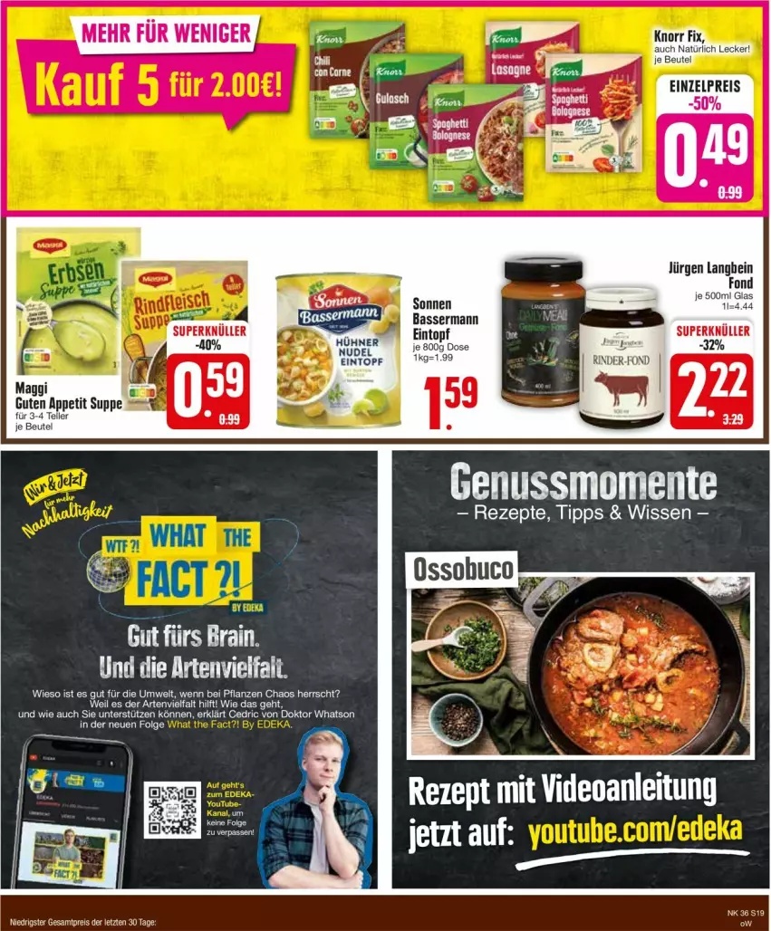 Aktueller Prospekt Edeka - Prospekte - von 02.09 bis 07.09.2024 - strona 19 - produkty: beutel, deo, eintopf, eis, elle, ente, hühner, knorr, knorr fix, maggi, nudel, nuss, pflanze, pflanzen, reis, rezept, rezepte, rind, rinder, suppe, teller, Ti, topf