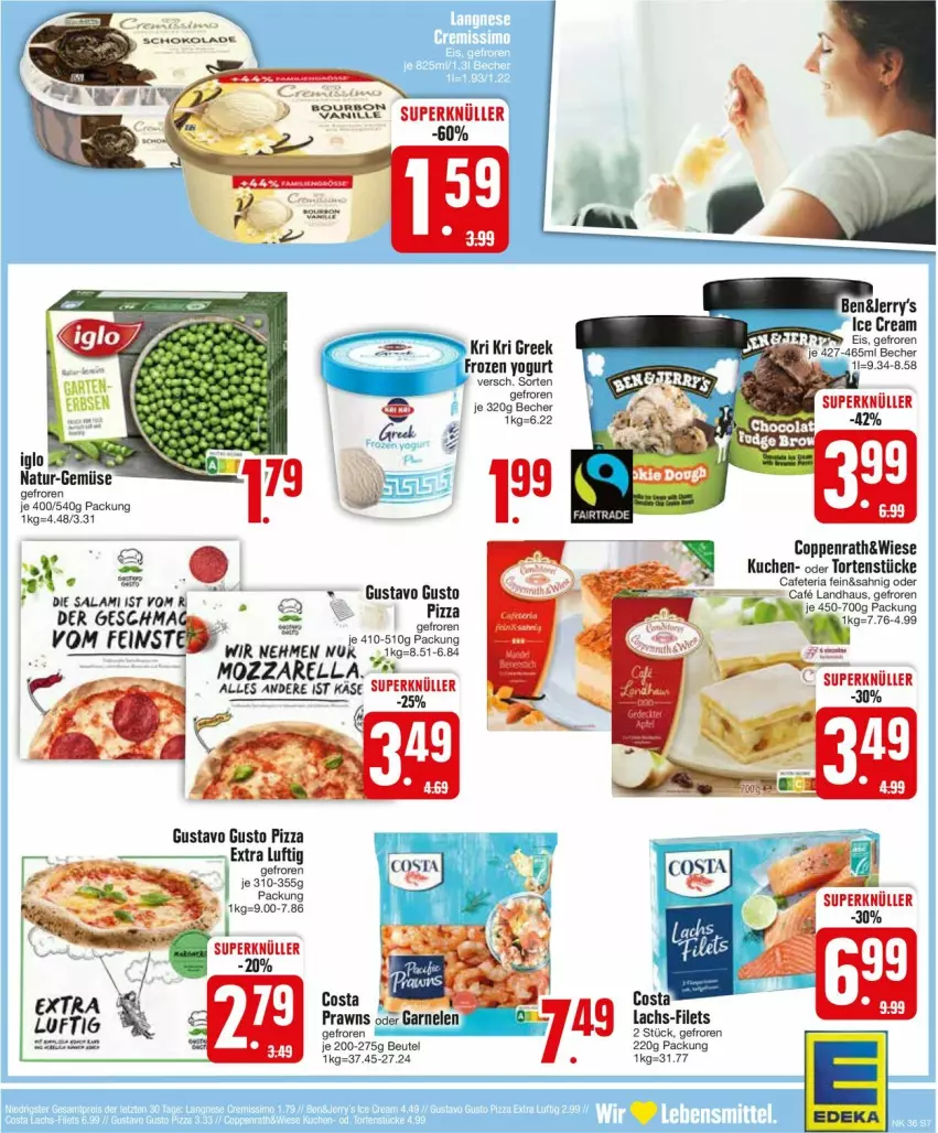 Aktueller Prospekt Edeka - Prospekte - von 02.09 bis 07.09.2024 - strona 7 - produkty: Becher, beutel, coppenrath, deka, eis, Frozen Yogurt, garnelen, iglo, Käse, kuchen, mozzarella, natur, pizza, prawns, rel, Ria, salami, Ti, torte, Yo