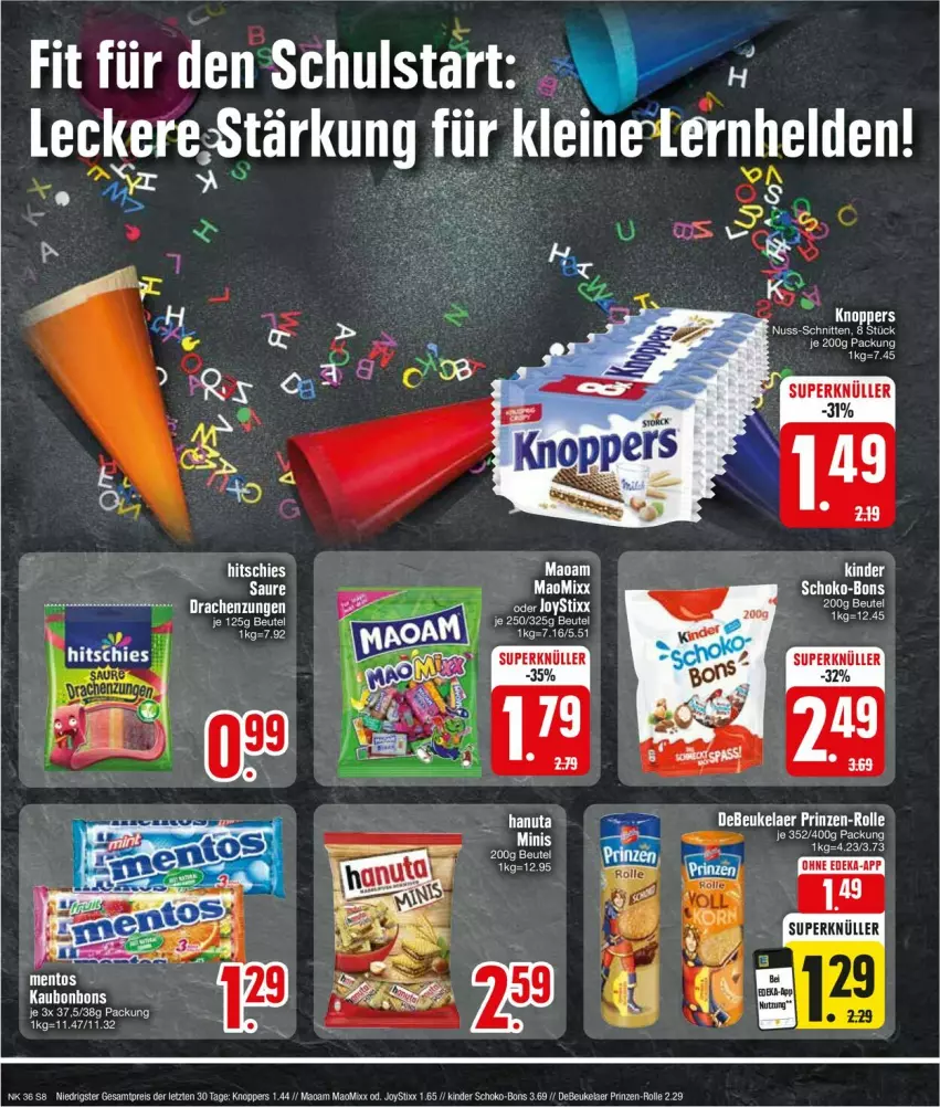 Aktueller Prospekt Edeka - Prospekte - von 02.09 bis 07.09.2024 - strona 8 - produkty: bonbons, debeukelaer, eis, hanuta, Kinder, knoppers, maoam, reis, schoko, schoko-bons, Ti, ZTE