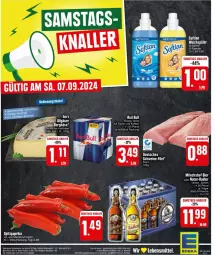 Gazetka promocyjna Edeka - Prospekte - Gazetka - ważna od 07.09 do 07.09.2024 - strona 28 - produkty: Bergkäse, bier, eis, filet, hartkäse, Käse, lebensmittel, LG, mönchshof, natur, paprika, paprika rot, red bull, reis, schwein, schweine, schweine-filet, Softlan, Spitzpaprika, tee, Ti, weichspüler, wein, weine