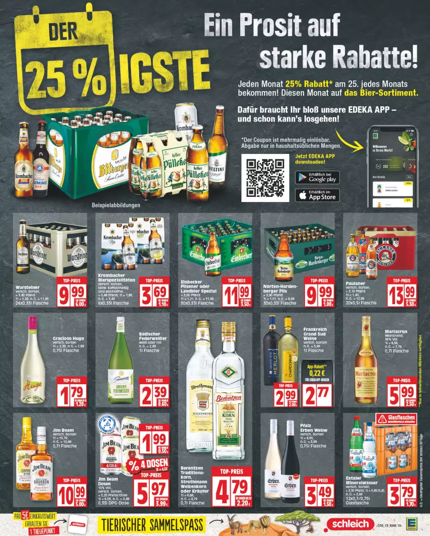 Aktueller Prospekt Edeka - Angebote der Woche - von 25.09 bis 30.09.2023 - strona 13 - produkty: beko, berentzen, Berger, cookie, cookies, deka, eier, eis, flasche, glasflasche, jim beam, korn, krombache, krombacher, pils, pilze, Rauch, reis, rel, Spezi, steiner, tee, Ti, top-preis, warsteiner, wein, weine, weizenkorn, Wels, ZTE