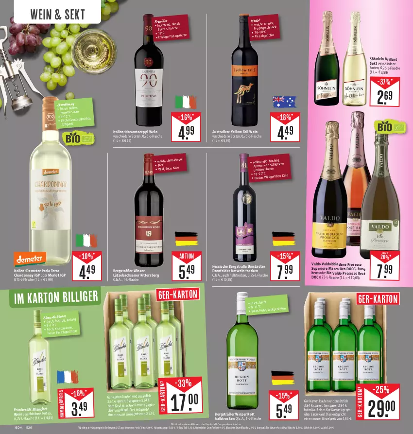 Aktueller Prospekt Edeka - Angebote der Woche - von 02.10 bis 07.10.2023 - strona 16 - produkty: aust, beere, beeren, bio, braten, brillant sekt, brombeere, brut, chardonnay, coupon, coupons, de blancs, dornfelder, ecco, eis, elle, ente, fisch, flasche, fleisch, frucht, Käse, kirsch, kirsche, kirschen, Leuchte, leuchten, mac, merl, merlot, pasta, perla, primitivo, prosecco, rabatt-coupon, reis, ritter, rotwein, sac, salat, sekt, söhnlein, söhnlein brillant, Ti, valdo, wein, Wild, yellow tail, ZTE