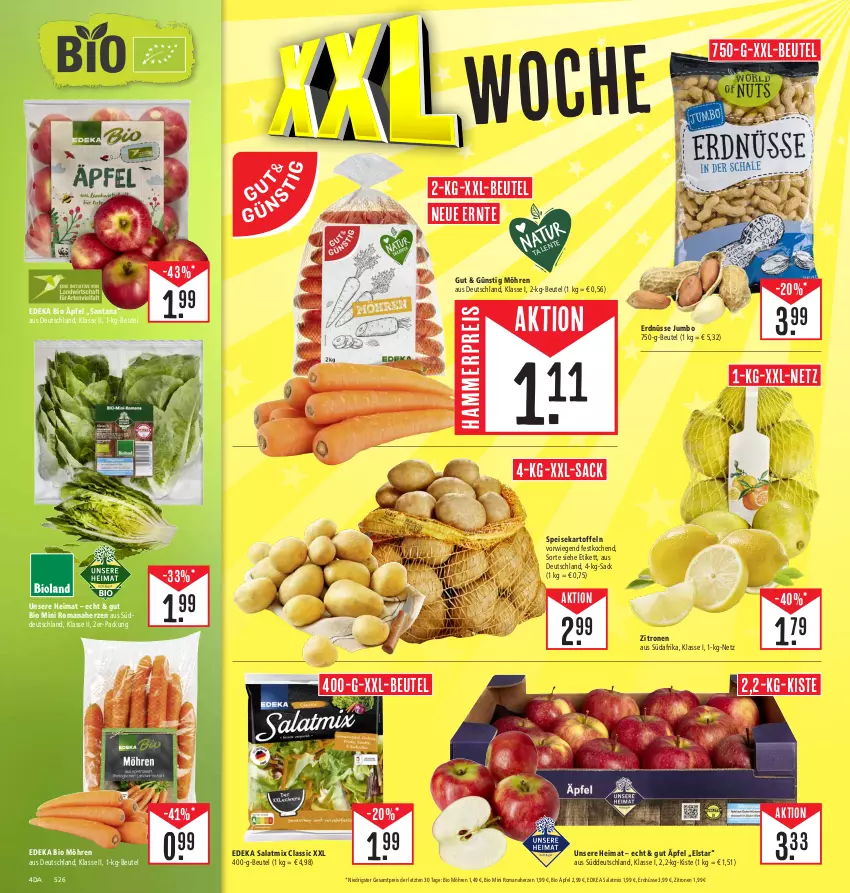 Aktueller Prospekt Edeka - Angebote der Woche - von 02.10 bis 07.10.2023 - strona 4 - produkty: beutel, bio, deka, edeka bio, eis, erdnüsse, jumbo, kartoffel, kartoffeln, möhren, reis, sac, salat, Salatmix, speisekartoffeln, Ti, zitrone, zitronen, ZTE