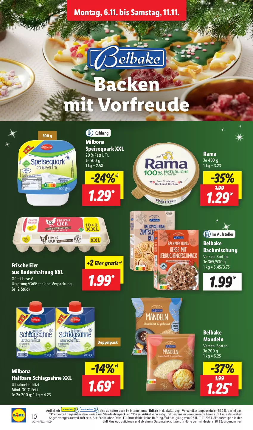 Aktueller Prospekt Lidl - Aktionsprospekt - von 06.11 bis 11.11.2023 - strona 14 - produkty: angebot, backmischung, Bona, coupon, eier, eis, elle, mandel, mandeln, Milbona, ndk, preisvorteil, quark, rama, reis, sahne, Schal, Schale, schlagsahne, speisequark, teller, Ti, ZTE