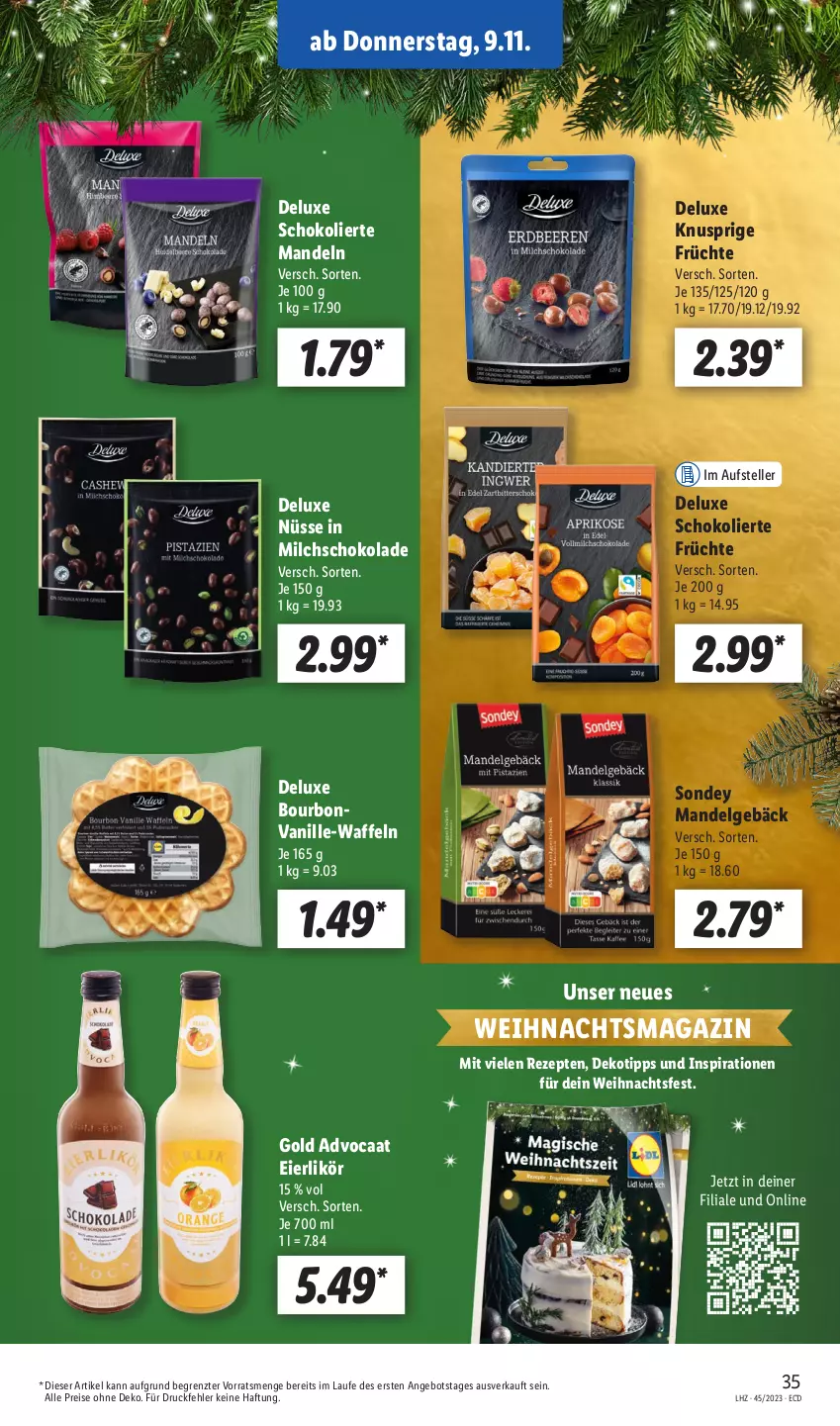 Aktueller Prospekt Lidl - Aktionsprospekt - von 06.11 bis 11.11.2023 - strona 41 - produkty: angebot, bourbon, bourbonvanille, eier, eierlikör, eis, elle, früchte, LG, likör, magazin, mandel, mandeln, milch, reis, rezept, rezepte, schoko, schokolade, Sondey, teller, Ti, vanille, waffeln, ZTE