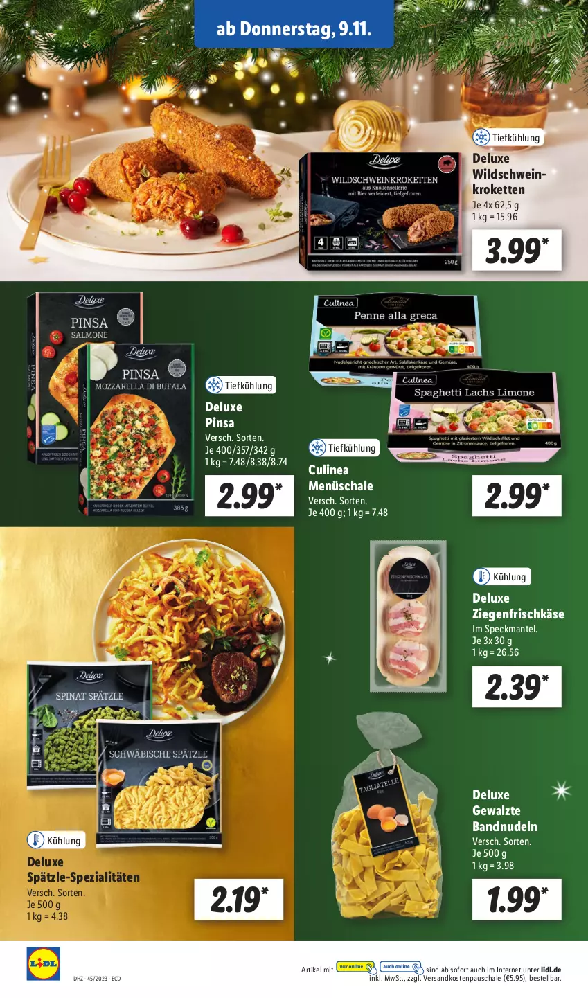 Aktueller Prospekt Lidl - Aktionsprospekt - von 06.11 bis 11.11.2023 - strona 42 - produkty: frischkäse, Käse, Kette, Kroketten, Mantel, ndk, nudel, nudeln, Schal, Schale, schwein, Speck, Spezi, Ti, wein, Wild, Wildschwein, ziegenfrischkäse, ZTE