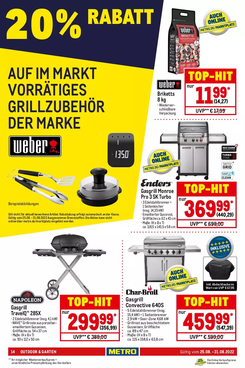 Aktueller Prospekt Metro - NonFood - von 25.08 bis 31.08.2022 - strona 14 - produkty: abdeckhaube, auto, Bank, beispielabbildung, braun, briketts, Cap, edelstahl, eis, Elektro, elle, erde, garnitur, Garten, gasgrill, grill, grillfläche, grillrost, Grillzubehör, heinz, Holz, Kocher, Laubsauger, led-tischleuchte, Leuchte, leuchtmittel, LG, Metro, reis, Ria, sac, schlauch, teller, Ti, tisch, tischleuchte, top-hit, usb