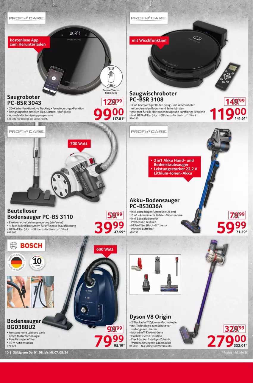 Aktueller Prospekt Selgros - Non Food - von 01.08 bis 07.08.2024 - strona 10 - produkty: adapter, akku, beutel, bodensauger, bosch, bürste, bürsten, Dyson, eis, Elektro, elle, ente, gin, hygienefilter, Reinigung, Saugroboter, Spezi, tee, teppich, teppiche, Ti, Tiere, torte, uhr, wandhalterung