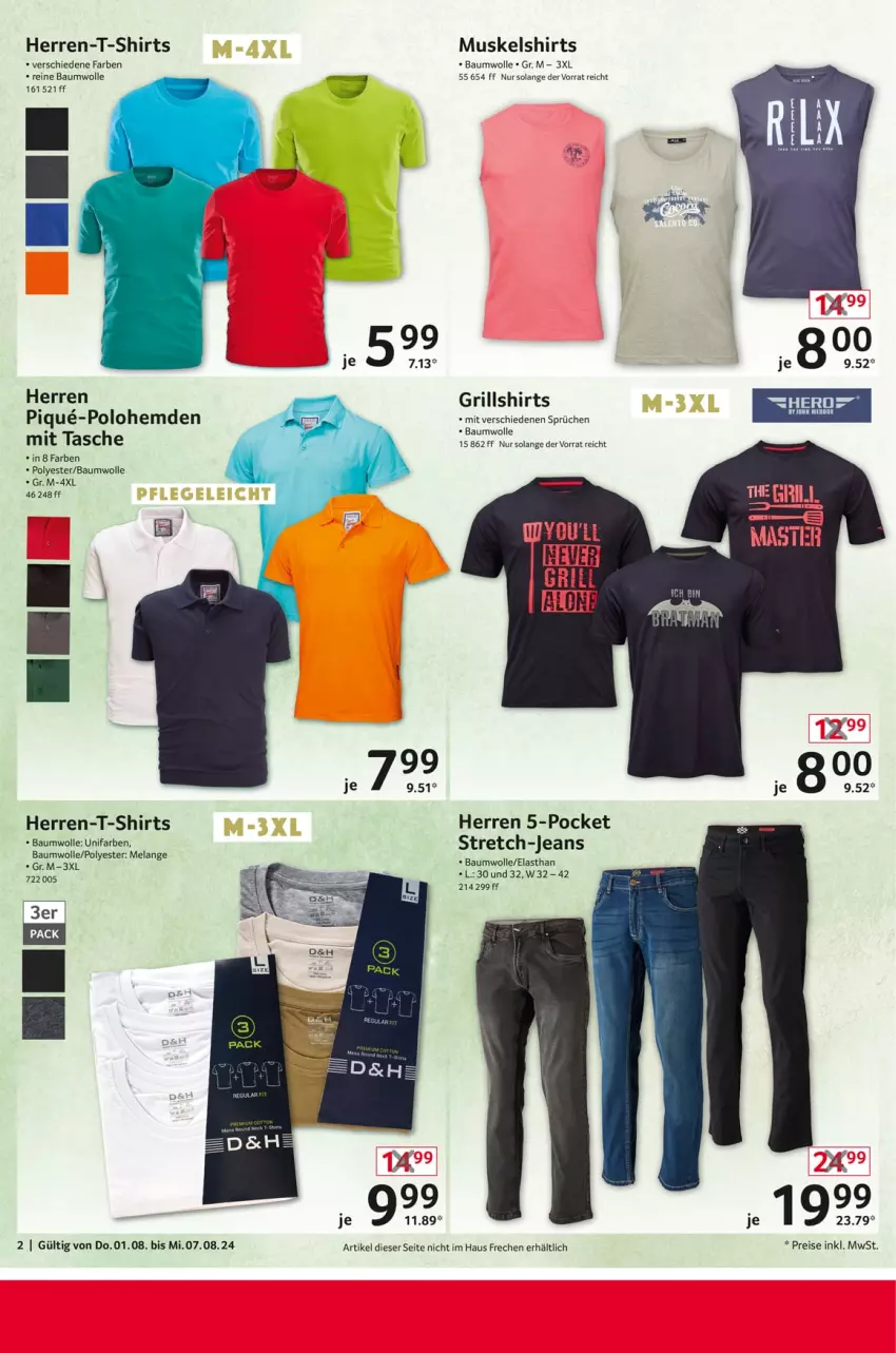 Aktueller Prospekt Selgros - Non Food - von 01.08 bis 07.08.2024 - strona 2 - produkty: Bau, baumwolle, eis, Elan, grill, hemd, hemden, herren-t-shirt, jeans, reine baumwolle, reis, shirt, shirts, T-Shirt, Tasche, Ti, wolle