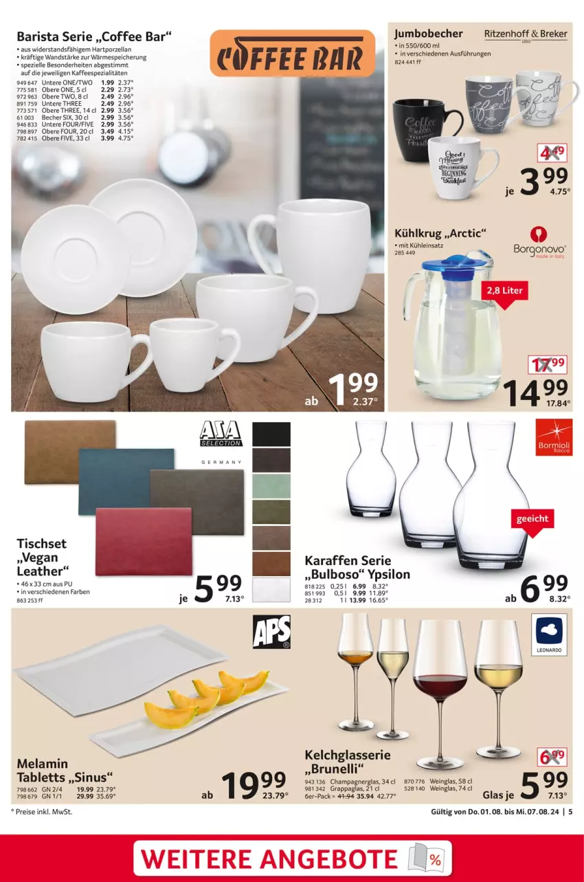 Aktueller Prospekt Selgros - Non Food - von 01.08 bis 07.08.2024 - strona 5 - produkty: angebot, angebote, Becher, champagne, champagner, eis, elle, grappa, jumbo, kaffee, kaffeespezialitäten, Karaffe, Mode, reis, Spezi, tablet, tablett, Ti, tisch, Tischset, wein