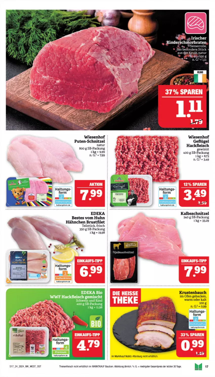 Aktueller Prospekt Marktkauf - Prospekt - von 09.06 bis 15.06.2024 - strona 17 - produkty: Bau, bio, brustfilet, deka, edeka bio, eier, eis, filet, fleisch, geback, Geflügel, gewürz, hackfleisch, kalbsschnitzel, natur, Ofen, Paula, pute, reis, rind, schnitzel, schwein, schwein und rind, wein, wiesenhof, Yo, ZTE