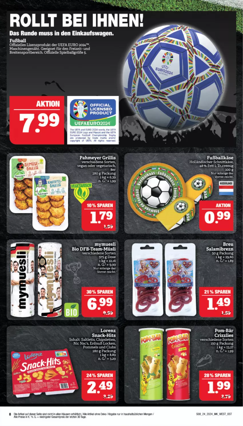 Aktueller Prospekt Marktkauf - Prospekt - von 09.06 bis 15.06.2024 - strona 8 - produkty: ball, bio, Brei, chips, eis, elle, Fußball, holländischer schnittkäse, Käse, LG, müsli, nic nac's, Pommels, reis, salami, saltletts, schnittkäse, snack, Sport, Ti, Vegeta, Yo, ZTE