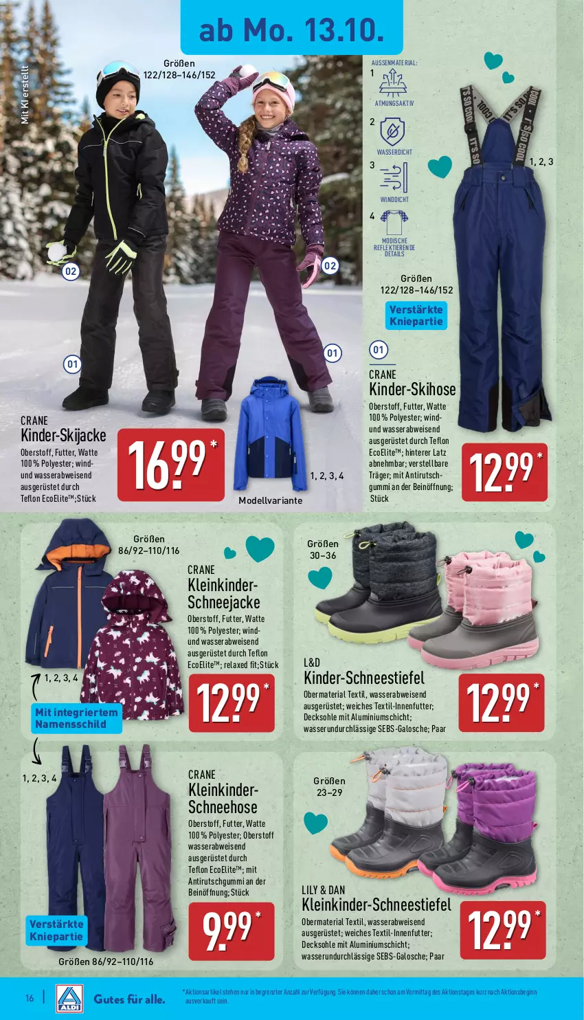 Aktueller Prospekt Aldi Nord - Von Montag - von 13.10 bis 18.10.2025 - strona 16 - produkty: axe, decksohle, dell, eis, gin, hose, Jacke, Kinder, Mode, rel, Ria, Schneehose, Schneejacke, Ti, Tiere, wasser, ZTE