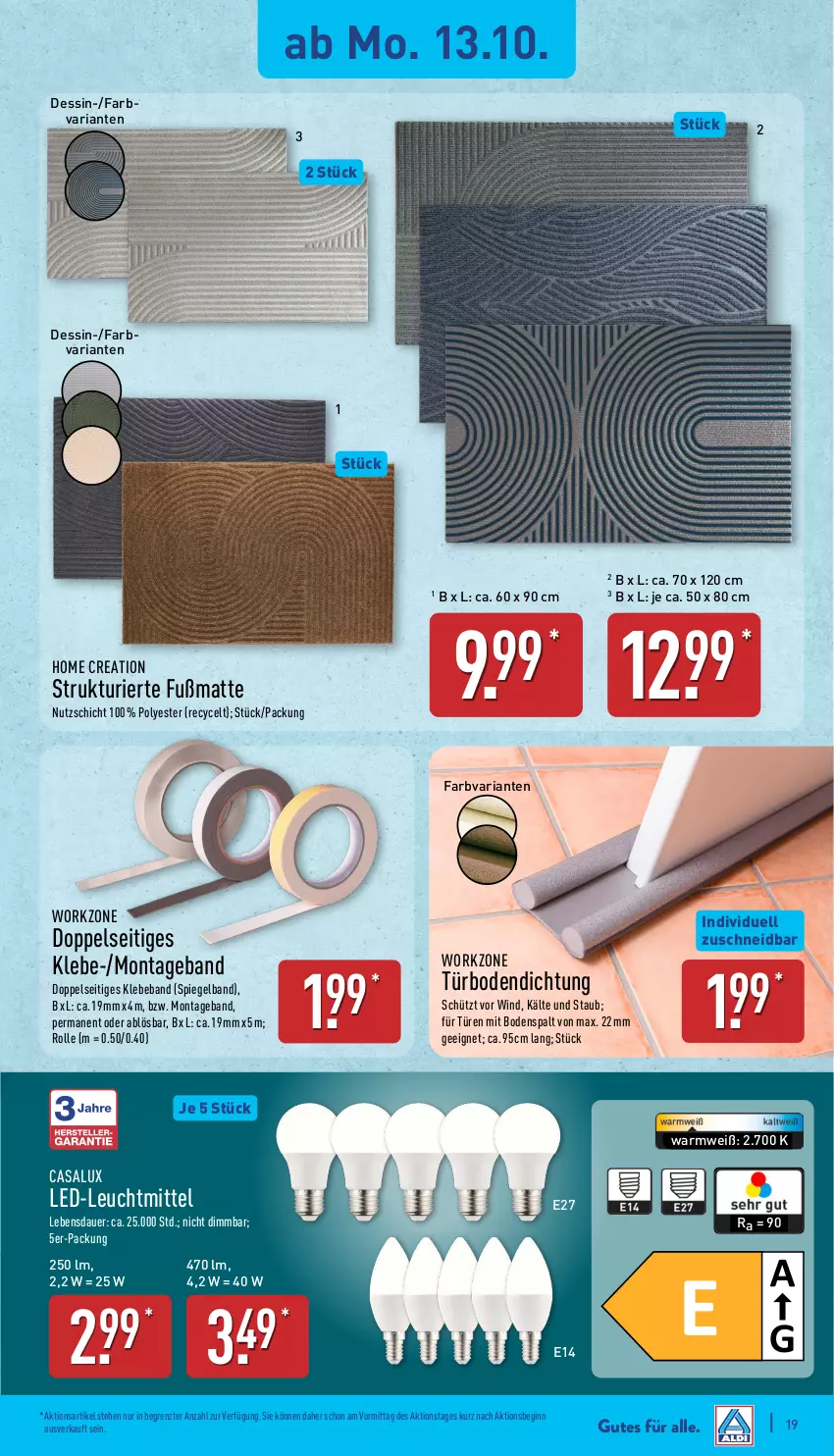 Aktueller Prospekt Aldi Nord - Von Montag - von 13.10 bis 18.10.2025 - strona 19 - produkty: auer, Beba, Fußmatte, gin, leuchtmittel, Ria, spiegel, Ti, ZTE