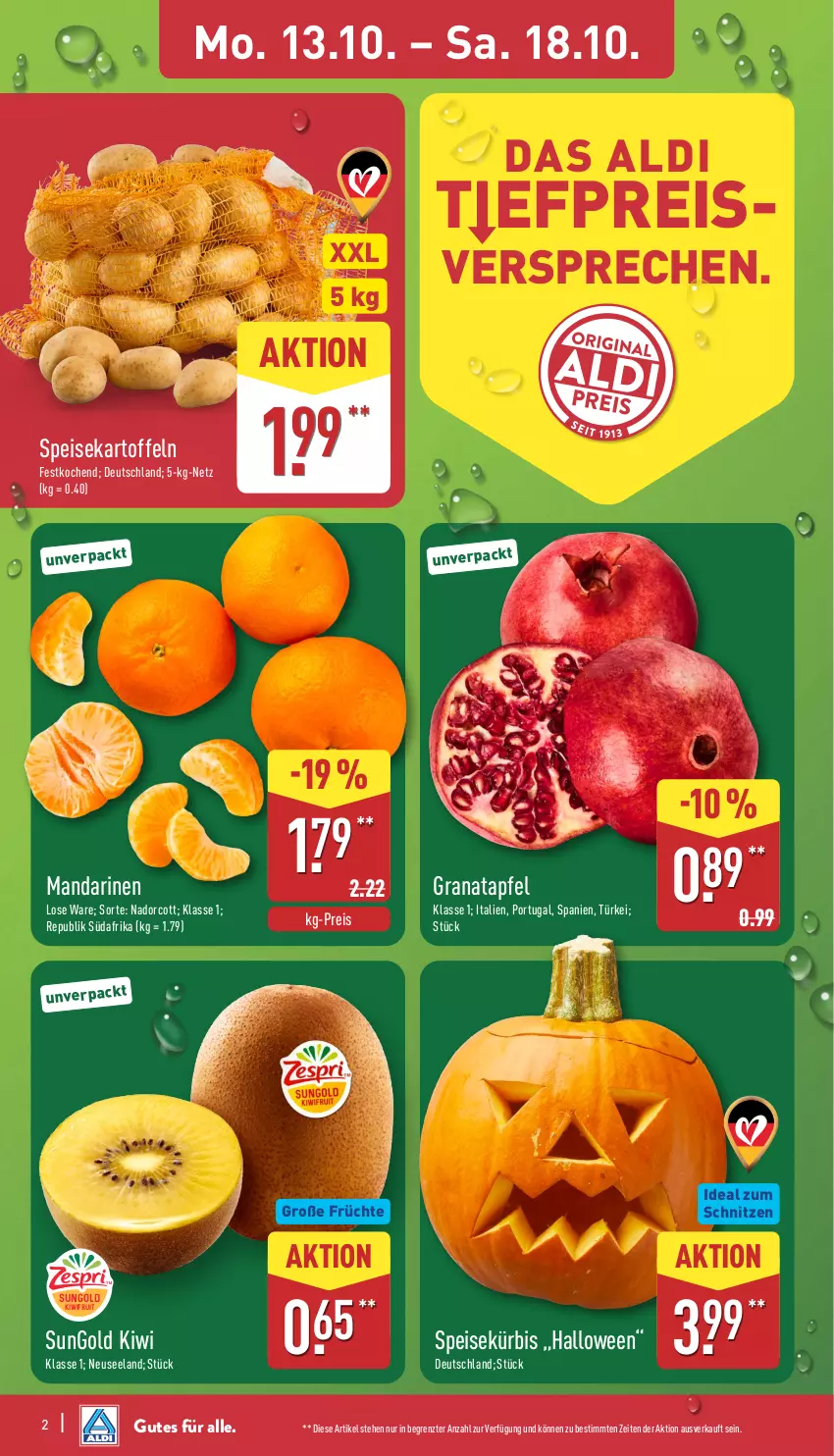 Aktueller Prospekt Aldi Nord - Von Montag - von 13.10 bis 18.10.2025 - strona 2 - produkty: aldi, apfel, eis, Elan, früchte, grana, granatapfel, kartoffel, kartoffeln, kiwi, kiwifruit, Kürbis, mandarine, mandarinen, Rana, reis, speisekartoffeln, Ti, ZTE