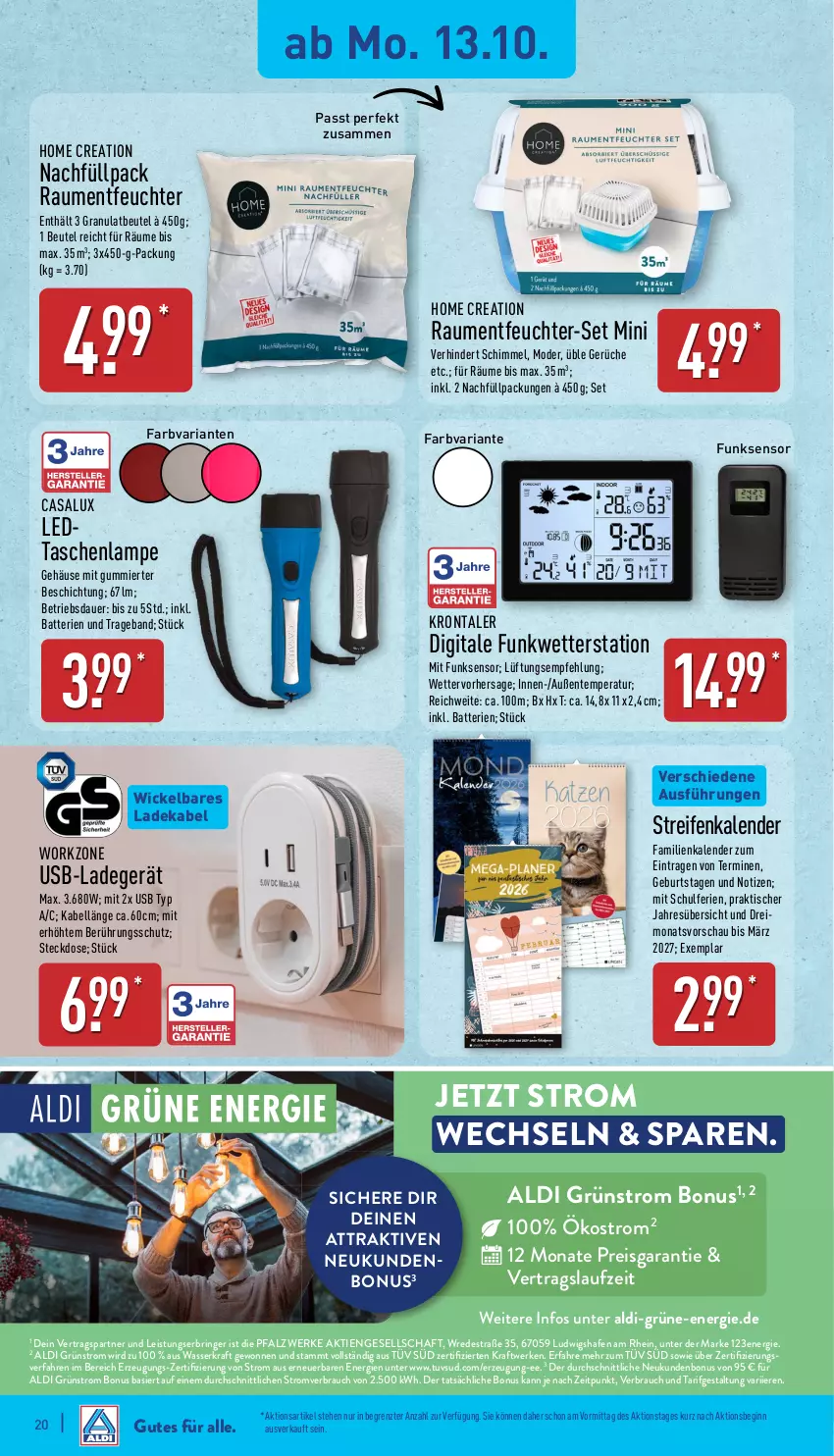 Aktueller Prospekt Aldi Nord - Von Montag - von 13.10 bis 18.10.2025 - strona 20 - produkty: aldi, auer, batterie, batterien, beutel, deka, eis, ente, gin, kraft, ladegerät, ladekabel, Lampe, Mode, Rauch, reifen, reis, Ria, ring, steckdose, Tasche, taschen, taschenlampe, Ti, tisch, usb, wasser, Wetterstation, WICK, ZTE