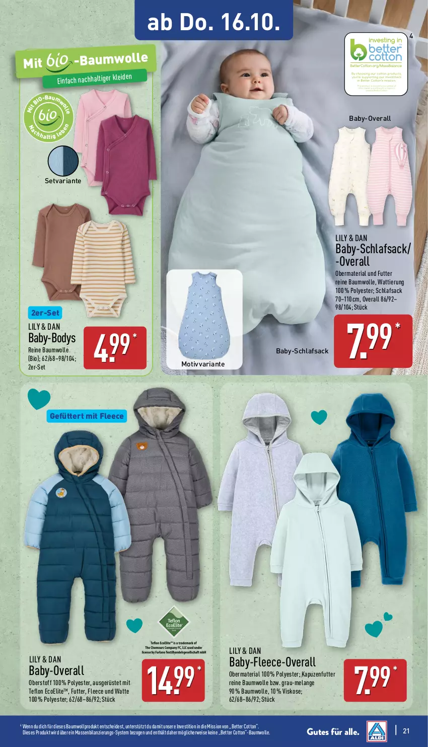 Aktueller Prospekt Aldi Nord - Von Montag - von 13.10 bis 18.10.2025 - strona 21 - produkty: Bau, baumwolle, bett, bio, body, eis, Elan, Overall, reine baumwolle, Ria, rwe, sac, schlafsack, Ti, wolle