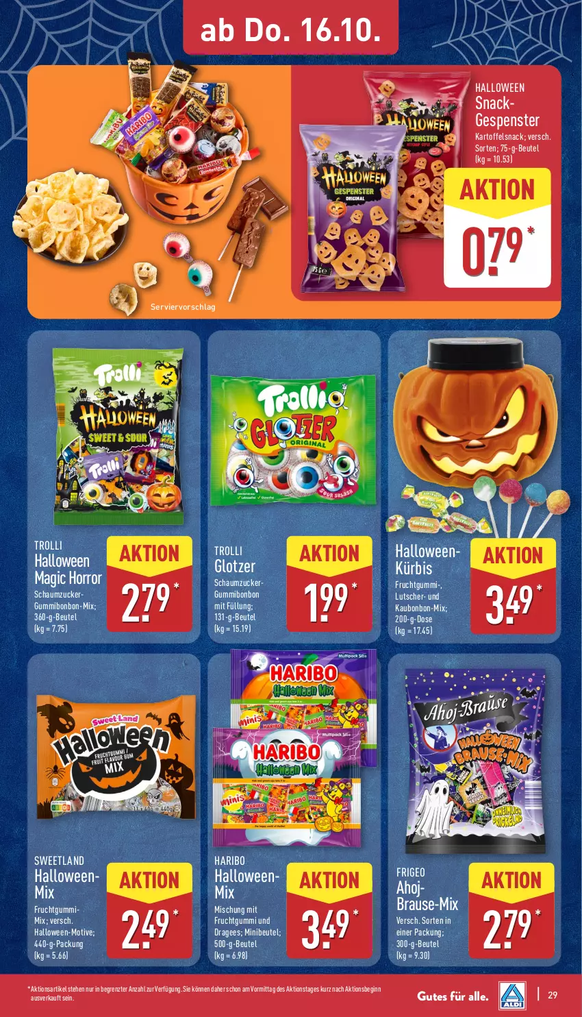 Aktueller Prospekt Aldi Nord - Von Montag - von 13.10 bis 18.10.2025 - strona 29 - produkty: beutel, brause, frucht, fruchtgummi, gin, haribo, kartoffel, Kürbis, Lutscher, mit frucht, Schaumzucker, snack, Sweetland, Ti, trolli, ZTE, zucker