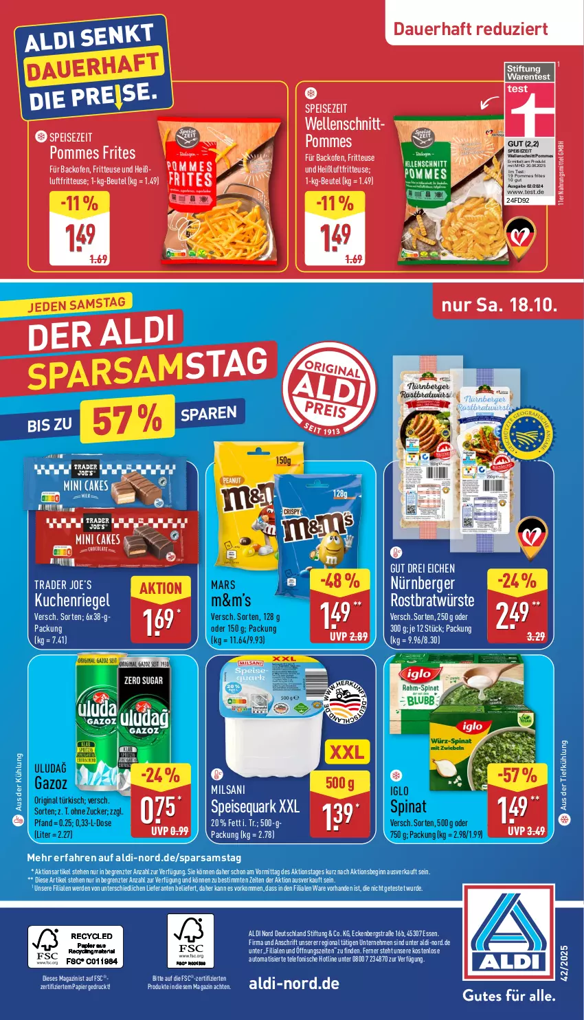 Aktueller Prospekt Aldi Nord - Von Montag - von 13.10 bis 18.10.2025 - strona 36 - produkty: aldi, auer, aus der tiefkühlung, auto, backofen, Berger, beutel, eis, elle, erde, fritteuse, gin, Heißluftfritteuse, iglo, kuchen, magazin, mars, nürnberger, Ofen, papier, pommes, Pommes Frites, quark, reis, riegel, speisequark, spinat, telefon, Ti, ZTE, zucker