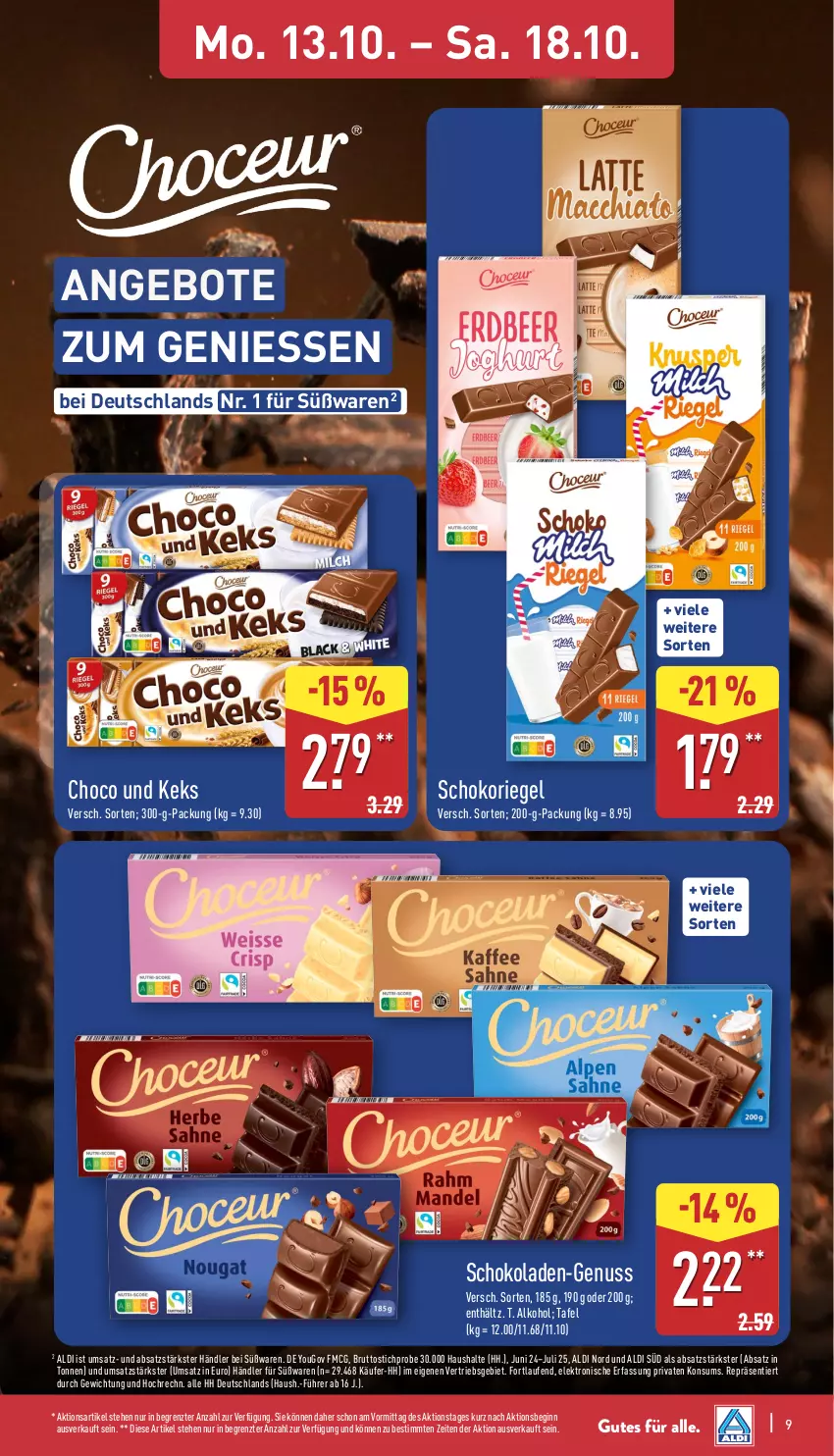 Aktueller Prospekt Aldi Nord - Von Montag - von 13.10 bis 18.10.2025 - strona 9 - produkty: aldi, alkohol, angebot, angebote, brut, Elektro, gin, HP, keks, Laufen, nuss, riegel, schoko, schokolade, schokoladen, schokoriegel, Ti, Yo, ZTE