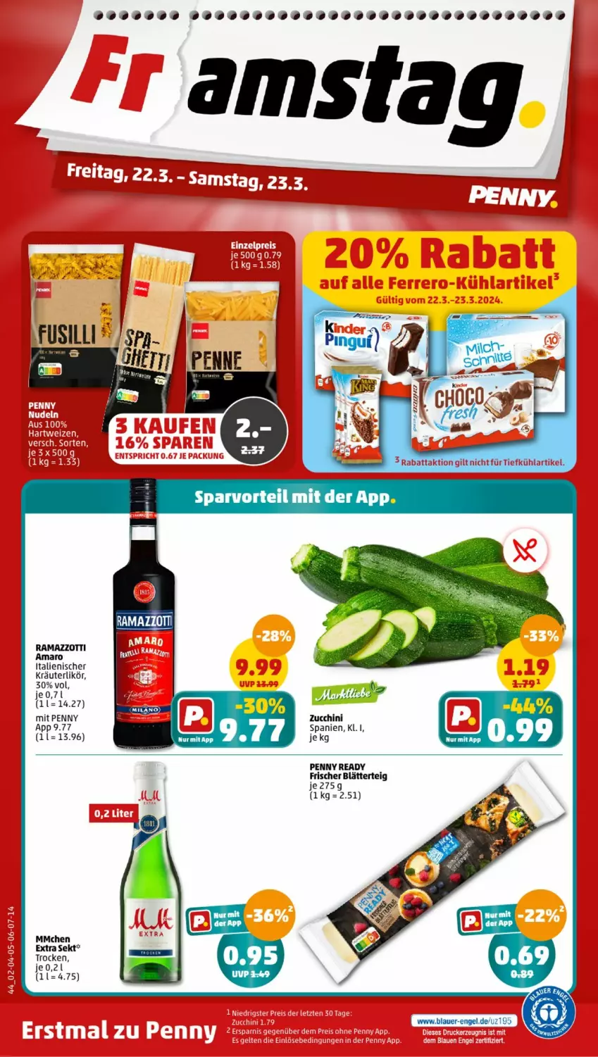 Aktueller Prospekt Penny - Prospekte - von 18.03 bis 23.03.2024 - strona 44 - produkty: amaro, blätterteig, kräuter, kräuterlikör, likör, rama, ramazzott, ramazzotti, sekt, Ti, zott, zucchini