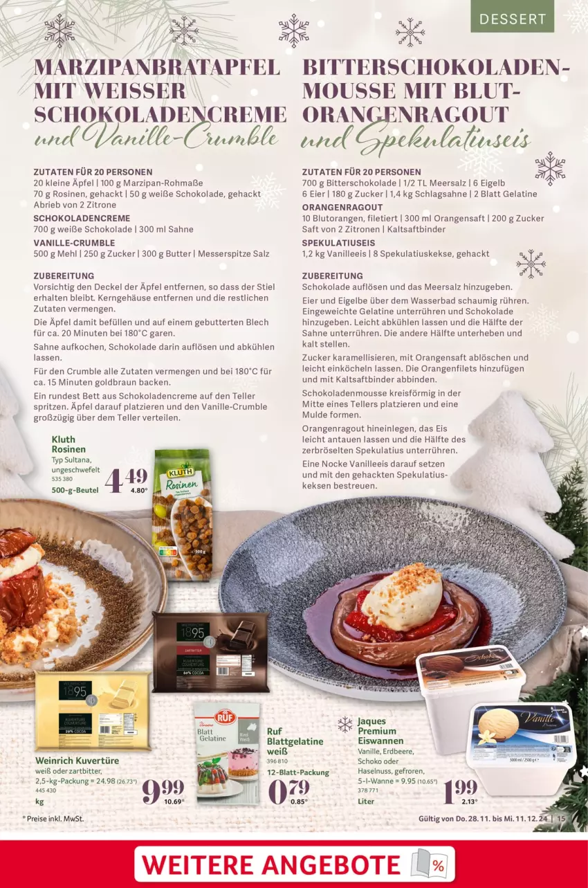 Aktueller Prospekt Selgros - Festliche Rezeptideen - von 28.11 bis 11.12.2024 - strona 15 - produkty: apfel, Bad, beere, bett, beutel, binden, Blutorange, braun, brie, butter, creme, decke, Deckel, dessert, eier, eis, elle, erdbeere, filet, filets, gelatine, haselnuss, karamell, keks, kekse, leine, marzipan, meersalz, mehl, messer, mousse, nuss, orange, orangen, orangensaft, Ragout, reis, rum, saft, sahne, salz, schlagsahne, schoko, schokolade, schokoladen, teller, Ti, vanille, Wanne, wasser, wein, Weiße Schokolade, zitrone, zitronen, zucker