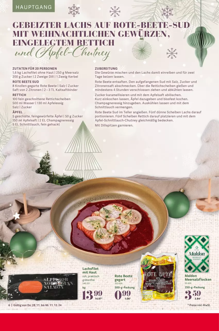 Aktueller Prospekt Selgros - Festliche Rezeptideen - von 28.11 bis 11.12.2024 - strona 6 - produkty: apfel, apfelessig, apfelsaft, bett, champagne, champagner, decke, eis, elle, essig, filet, garnier, gewürz, karamell, lachs, lachsfilet, meersalz, reis, Rettich, saft, salz, schnitten, schnittlauch, teller, Ti, tisch, wasser, würfel, zitrone, zitronen, zitronensaft, ZTE, zucker