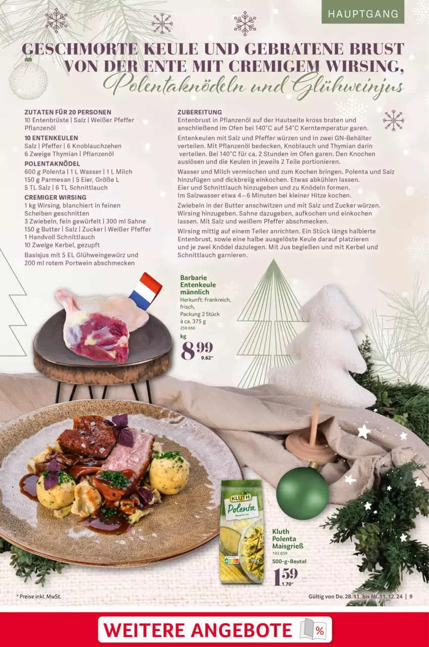 Aktueller Prospekt Selgros - Festliche Rezeptideen - von 28.11 bis 11.12.2024 - strona 9 - produkty: Anrichte, Behälter, beutel, bier, braten, Brei, butter, decke, eier, eis, elle, ente, Entenbrust, Entenkeule, garnier, gewürz, Glühwein, knoblauch, Knödel, leine, mais, milch, Ofen, pfeffer, pflanze, pflanzen, Pflanzenöl, Portwein, reis, ring, sahne, salz, schnitten, schnittlauch, teller, Ti, wasser, wein, Wirsing, würfel, zucker, zwiebel, zwiebeln