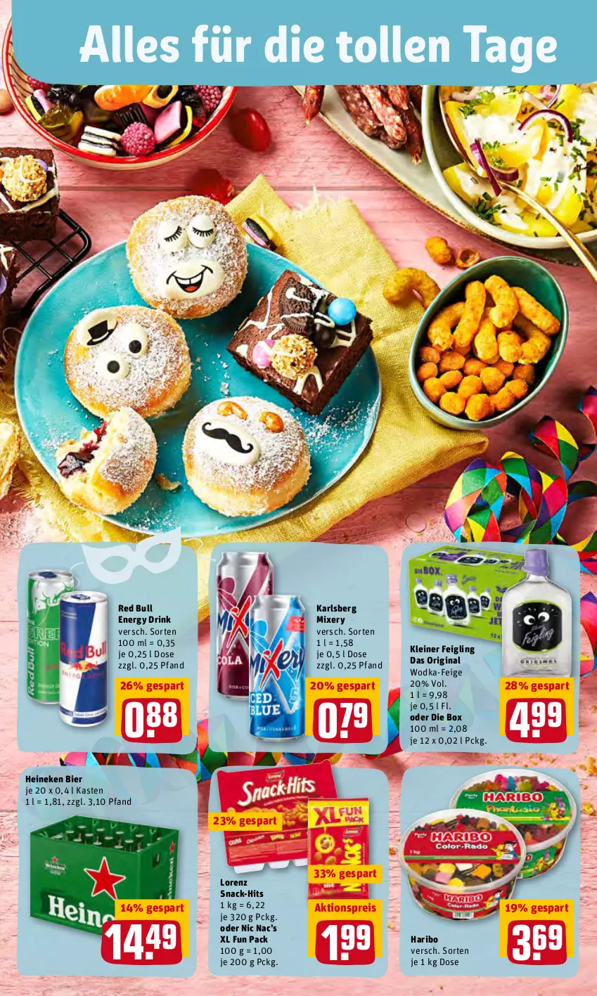 Aktueller Prospekt Rewe - Diese Woche im Angebot! - von 21.02 bis 26.02.2022 - strona 15 - produkty: aktionspreis, bier, drink, eis, energy drink, gin, haribo, heineken, karlsberg, karlsberg mixery, kleiner feigling, leine, lorenz, Mixer, mixery, red bull, reis, snack, Ti, wodka