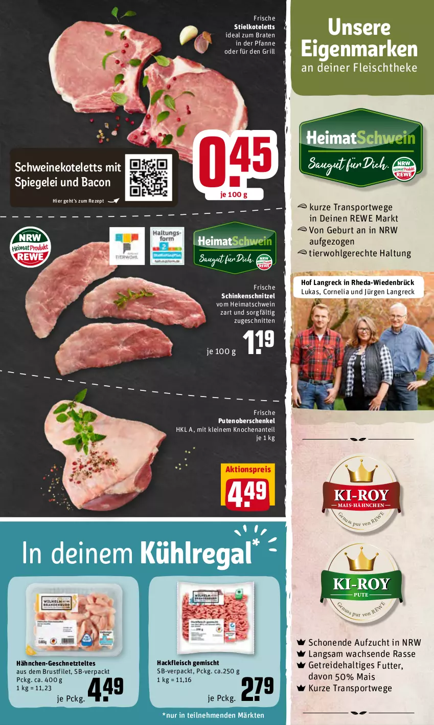 Aktueller Prospekt Rewe - Diese Woche im Angebot! - von 21.02 bis 26.02.2022 - strona 7 - produkty: aktionspreis, bacon, braten, brustfilet, eis, filet, fleisch, grill, hackfleisch, hackfleisch gemischt, henkel, ideal zum braten, kotelett, kühlregal, leine, LG, mais, pfanne, pute, regal, reis, rezept, schenkel, schinken, schinkenschnitzel, schnitten, schnitzel, schwein, schweine, schweinekotelett, spiegel, Sport, Ti, wein, weine, ZTE