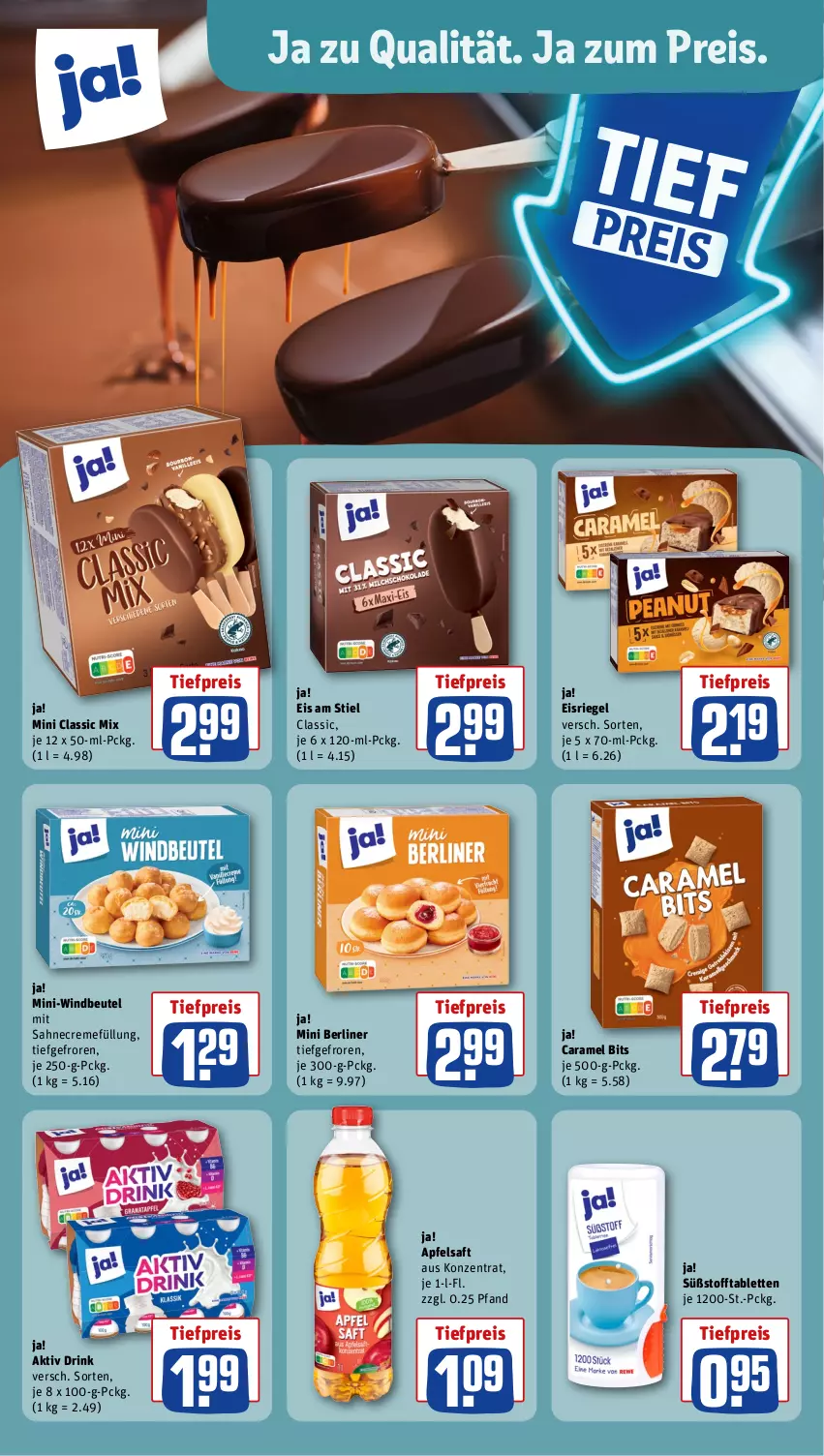 Aktueller Prospekt Rewe - Prospekte - von 19.08 bis 24.08.2024 - strona 17 - produkty: apfel, apfelsaft, berliner, beutel, caramel, creme, drink, eis, Eisriegel, reis, riegel, saft, sahne, tablet, tablett, Tablette, Ti, tiefpreis, Windbeutel