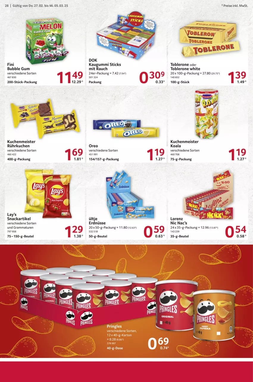 Aktueller Prospekt Selgros - Food - von 27.02 bis 05.03.2025 - strona 28 - produkty: beutel, eis, erdnüsse, kaugummi, kuchen, kuchenmeister, lorenz, Meister, oreo, Rauch, reis, rind, snack, Ti, toblerone, ültje