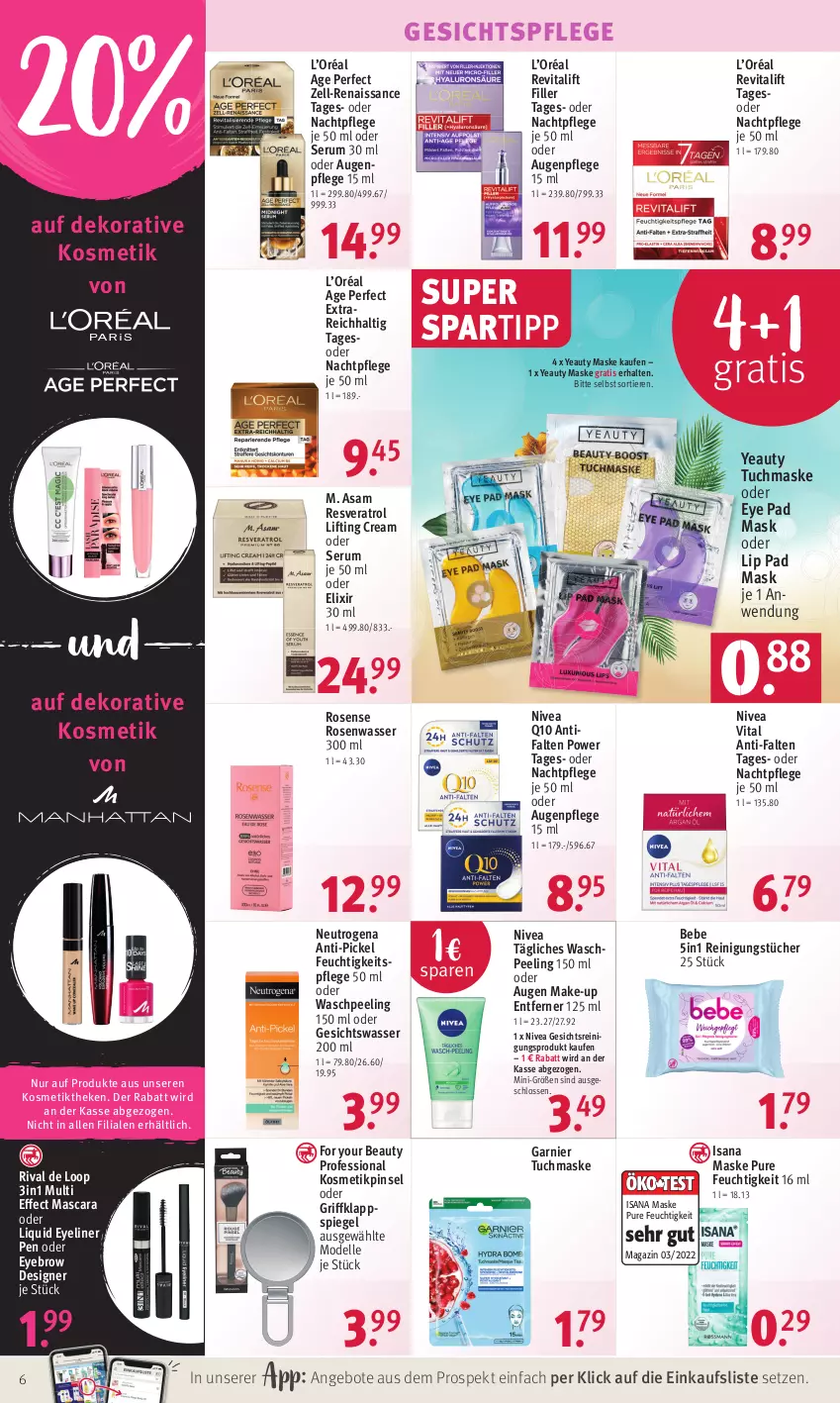 Aktueller Prospekt Rossmann - Prospekte - von 22.08 bis 26.08.2022 - strona 6 - produkty: angebot, angebote, Augenpflege, Bebe, dell, Effect, elle, Eyeliner, feuchtigkeitspflege, For Your Beauty, garnier, gesichtspflege, Gesichtswasser, HP, isana, kosmetik, magazin, Make-up, Mascara, Maske, Mode, nachtpflege, neutrogena, nivea, Peeling, Pinsel, Q10, Reinigung, reinigungstücher, Revital, revitalift, rosen, Rosenwasser, rum, sana, Serum, spartipp, spiegel, Ti, Tiere, tuc, tücher, tuchmaske, vita, wasser, Yo