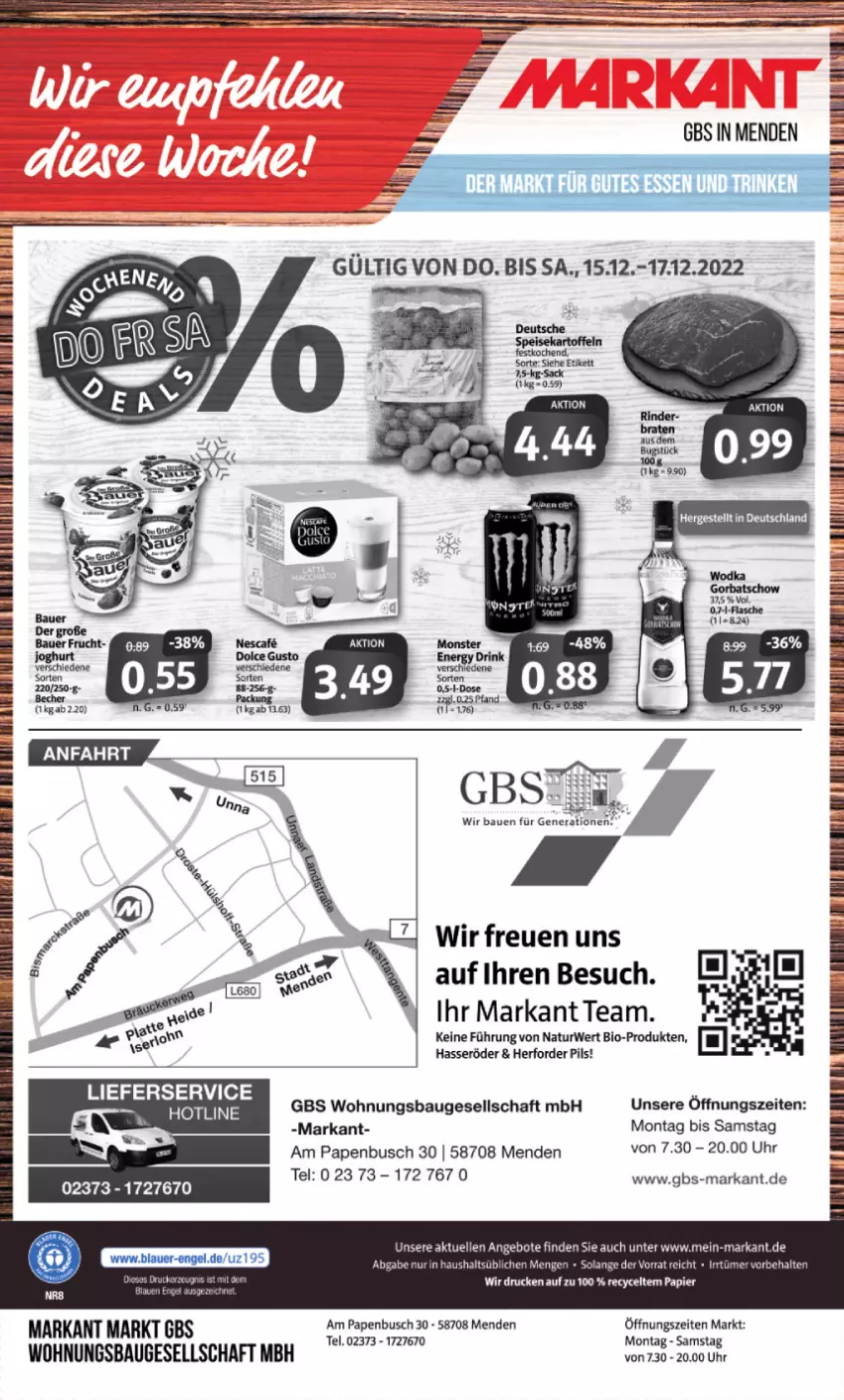 Aktueller Prospekt Markant - Prospekte - von 12.12 bis 17.12.2022 - strona 16 - produkty: angebot, angebote, Bau, Bebe, bio, brot, elle, erde, hasseröder, lieferservice, natur, pils, rwe, Ti, uhr