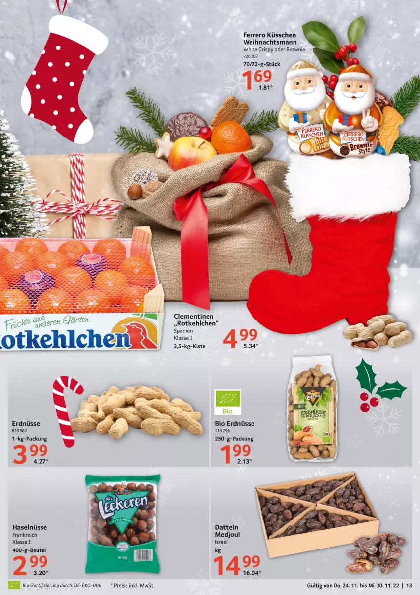 Aktueller Prospekt Selgros - Food - von 24.11 bis 30.11.2022 - strona 13 - produkty: beutel, bio, brownie, clementinen, Datteln, eis, erdnüsse, ferrero, Ferrero Küsschen, frucht, reis, Ti