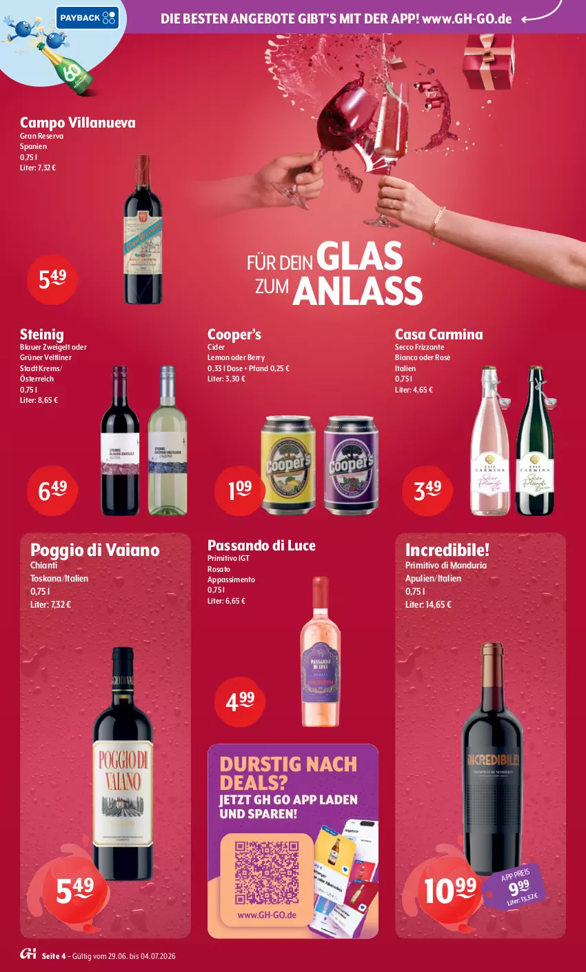 Aktueller Prospekt Getraenke Hoffmann - Prospekte - von 29.06 bis 04.07.2026 - strona 4 - produkty: angebot, angebote, auer, blauer zweigelt, chia, chianti, cider, ecco, eis, frizzante, grüner veltliner, primitivo, Ria, rosato, sim, Ti, Zweigelt