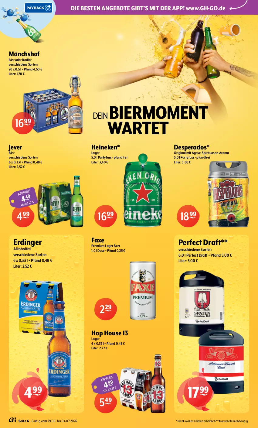 Aktueller Prospekt Getraenke Hoffmann - Prospekte - von 29.06 bis 04.07.2026 - strona 6 - produkty: alkohol, angebot, angebote, axe, bier, desperados, eis, erdinger, gin, heineken, jever, mönchshof, oder radler, radler, spirituosen, Ti