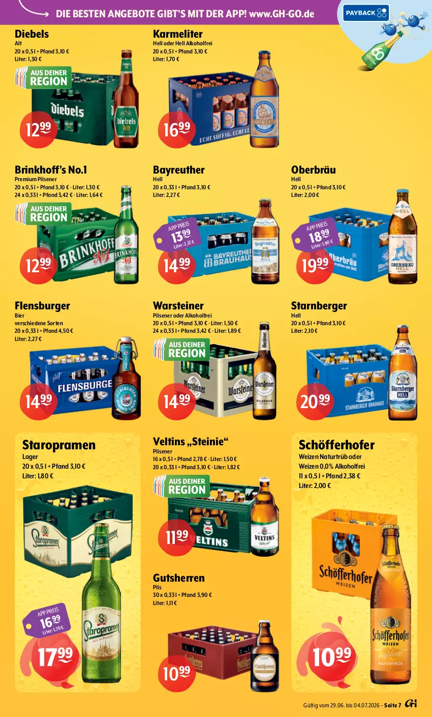 Aktueller Prospekt Getraenke Hoffmann - Prospekte - von 29.06 bis 04.07.2026 - strona 7 - produkty: alkohol, angebot, angebote, Berger, bier, burger, diebels, eis, flensburger, natur, pils, pilsener, premium pils, schöfferhofer, Staropramen, steiner, Ti, veltins, warsteiner