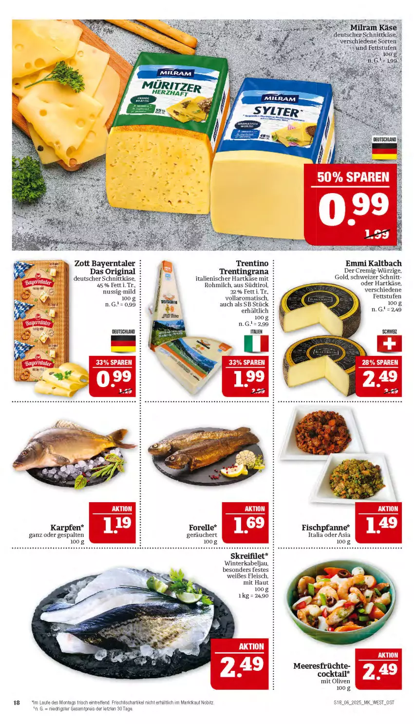 Aktueller Prospekt Marktkauf - Prospekt - von 02.02 bis 08.02.2025 - strona 18 - produkty: cocktail, deutscher schnittkäse, eis, elle, emmi, filet, fisch, fleisch, forelle, frischfisch, früchte, gin, grana, hartkäse, HP, italienischer hartkäse, Käse, meeresfrüchte, milch, nuss, olive, oliven, pfanne, Rana, reis, rel, schnittkäse, Ti, tisch, zott, ZTE