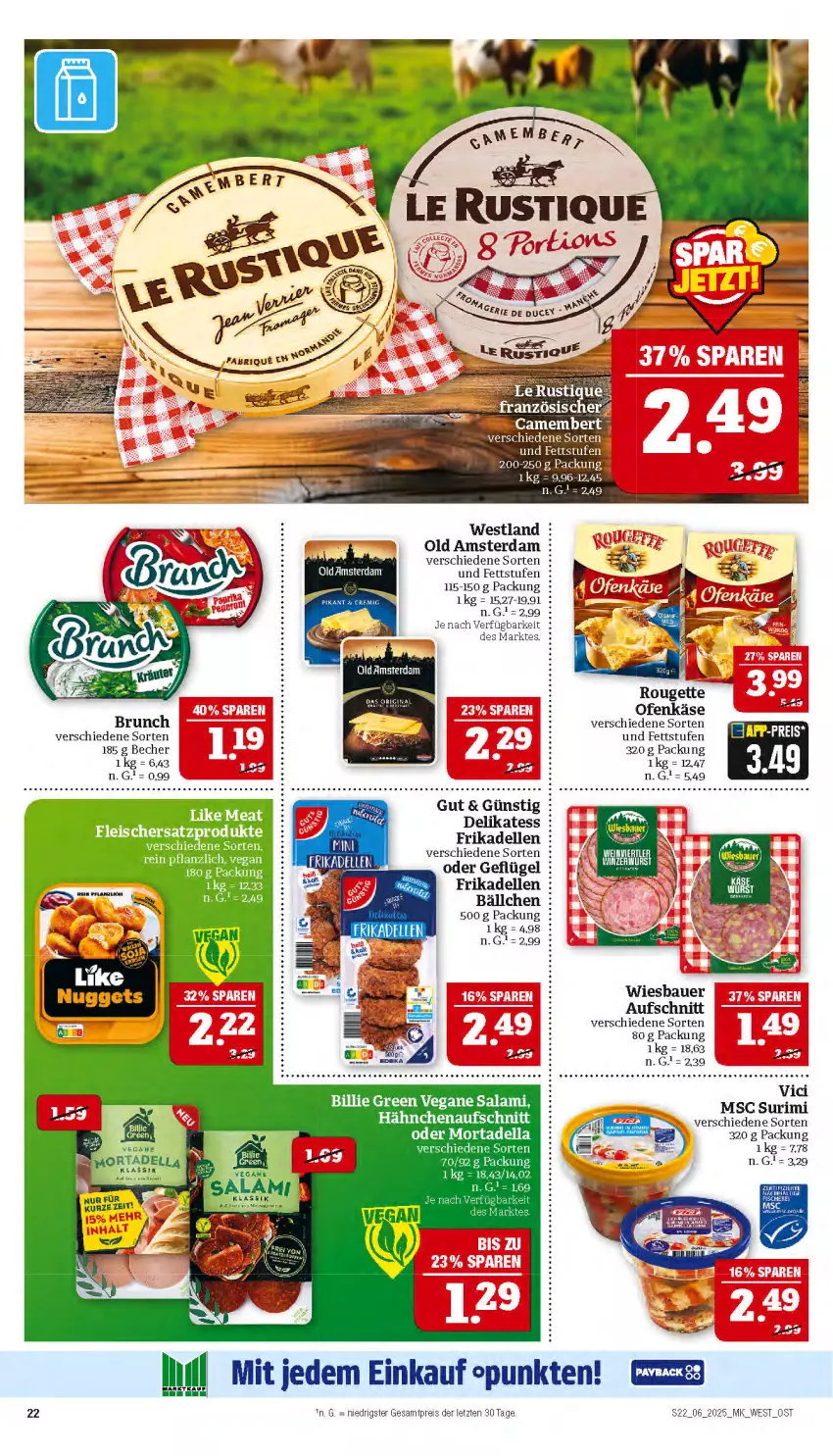 Aktueller Prospekt Marktkauf - Prospekt - von 02.02 bis 08.02.2025 - strona 22 - produkty: auer, aufschnitt, Bau, Bauer, Becher, dell, eis, elle, fleisch, frikadellen, Geflügel, Käse, Like Meat, mortadella, Ofen, Ofenkäse, Old Amsterdam, reis, rouge, rougette, salami, Ti, wiesbauer, ZTE