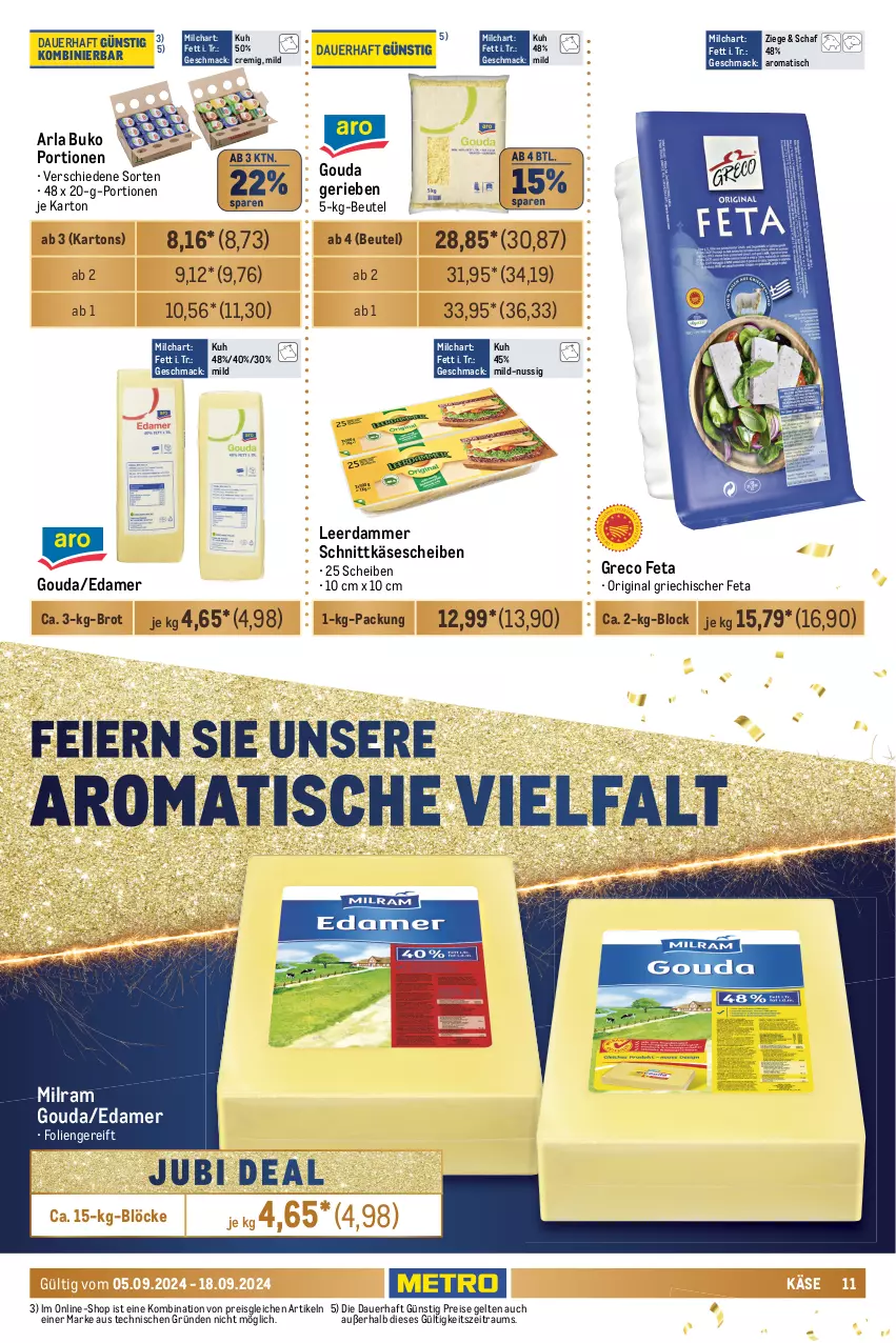 Aktueller Prospekt Metro - GastroJournal - von 05.09 bis 18.09.2024 - strona 11 - produkty: arla, arla buko, auer, bacon, beutel, bockwurst, bratwurst, brot, Buko, edamer, eier, eis, feta, fleisch, fleischkäse, Geflügel, gin, gouda, henkel, hinterschinken, Käse, käsescheiben, krakauer, leerdammer, mac, milch, milram, nuss, prosciutto, Prosciutto di Parma, reis, salami, schinken, schnitten, schnittkäse, schnittkäsescheiben, Ti, tisch, wurst