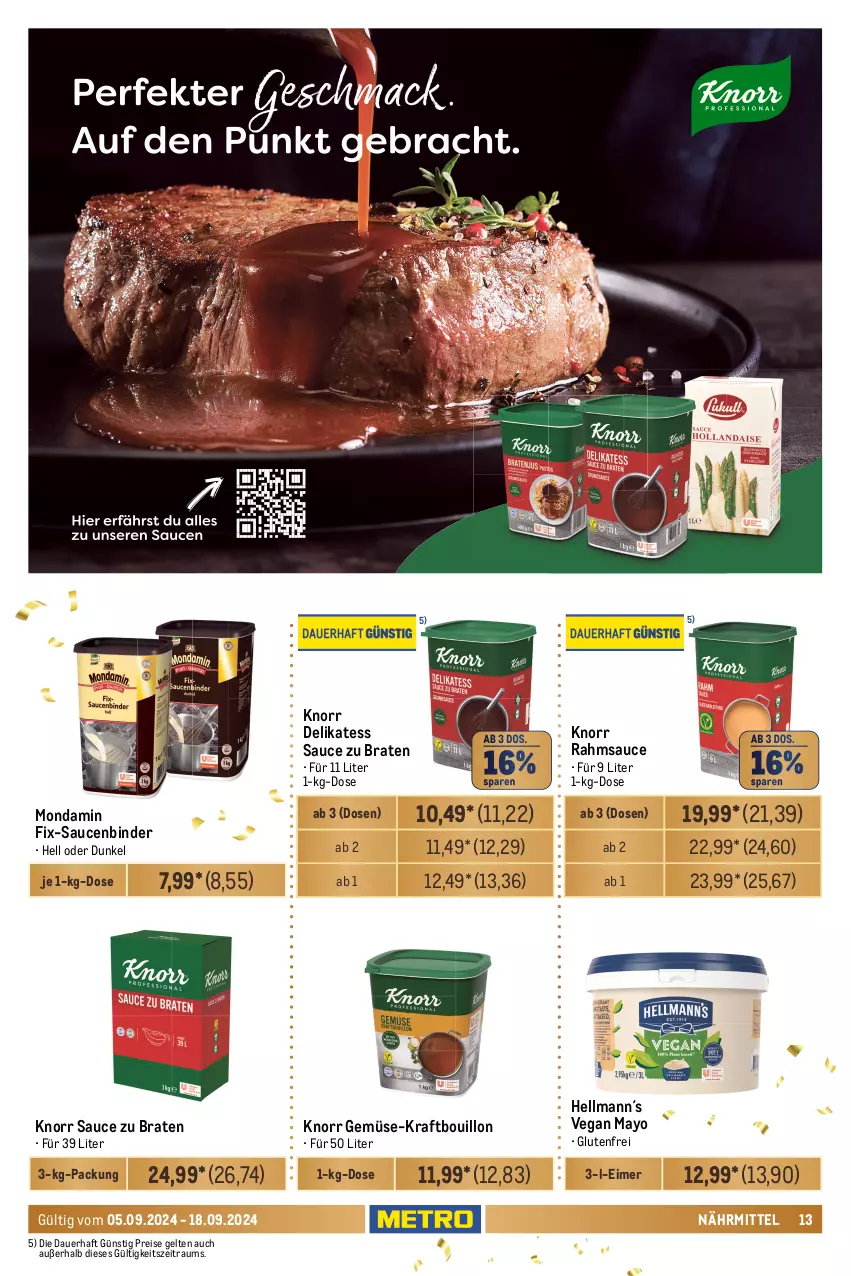 Aktueller Prospekt Metro - GastroJournal - von 05.09 bis 18.09.2024 - strona 13 - produkty: auer, Behälter, beutel, bio, braten, braun, butter, delikatess sauce, eier, eierspätzle, eimer, eis, feinkost, flammkuchen, frischli, knorr, kraft, kuchen, lamm, milch, molkereiprodukte, mondamin, pasta, pfanne, pfannen, pudding, reis, rwe, sahne, sauce, saucen, Ti, Yo