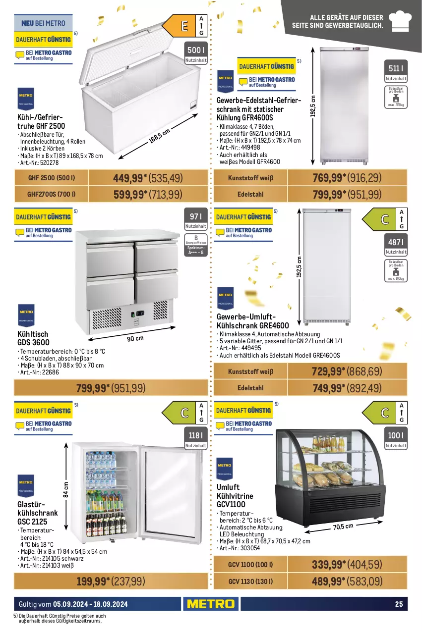 Aktueller Prospekt Metro - GastroJournal - von 05.09 bis 18.09.2024 - strona 25 - produkty: Alwa, auer, auto, Behälter, beleuchtung, dell, edelstahl, eis, gefrierschrank, Glastür, kühlschrank, Mode, regal, reis, Ria, rum, Schrank, schubladen, Servierwagen, Spektrum, thermostat, Ti, tisch, vitrine