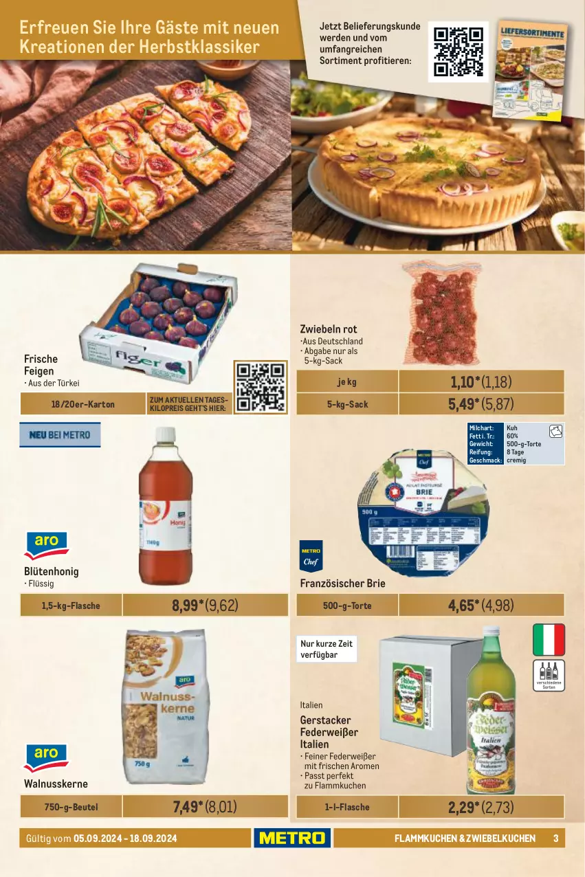 Aktueller Prospekt Metro - GastroJournal - von 05.09 bis 18.09.2024 - strona 3 - produkty: beutel, Blüte, blütenhonig, brie, eis, elle, erde, Feigen, flammkuchen, flasche, honig, kuchen, lamm, mac, milch, nuss, reis, rwe, sac, Ti, Tiere, torte, walnuss, walnusskerne, zwiebel, zwiebeln