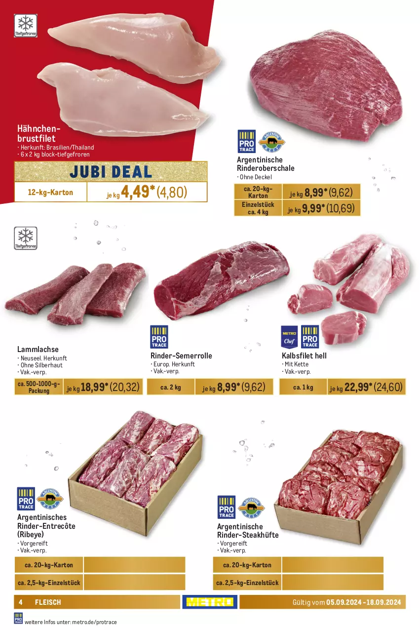 Aktueller Prospekt Metro - GastroJournal - von 05.09 bis 18.09.2024 - strona 4 - produkty: brustfilet, bsf, decke, Deckel, eis, entrecôte, filet, fleisch, hähnchenbrust, hähnchenbrustfilet, Kette, lachs, lamm, lammlachse, Metro, rind, rinder, Schal, Schale, steak, steakhüfte, Ti