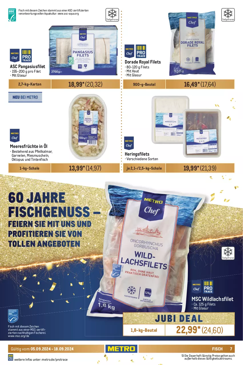 Aktueller Prospekt Metro - GastroJournal - von 05.09 bis 18.09.2024 - strona 7 - produkty: Abtei, angebot, angebote, aqua, auer, beutel, Dorade, dorade royal, eier, eis, elle, filet, filets, fisch, fische, Fischer, fleisch, frischfisch, früchte, garnelen, grill, hering, Herings, heringsfilets, ideal zum grillen, kabeljaufilet, lachs, lachsfilet, mac, meeresfrüchte, Metro, Muscheln, nuss, Pangasius, reis, Ria, ring, Schal, Schale, Schere, thunfisch, Ti, Tiere, Wild, wildlachs, wolfsbarsch