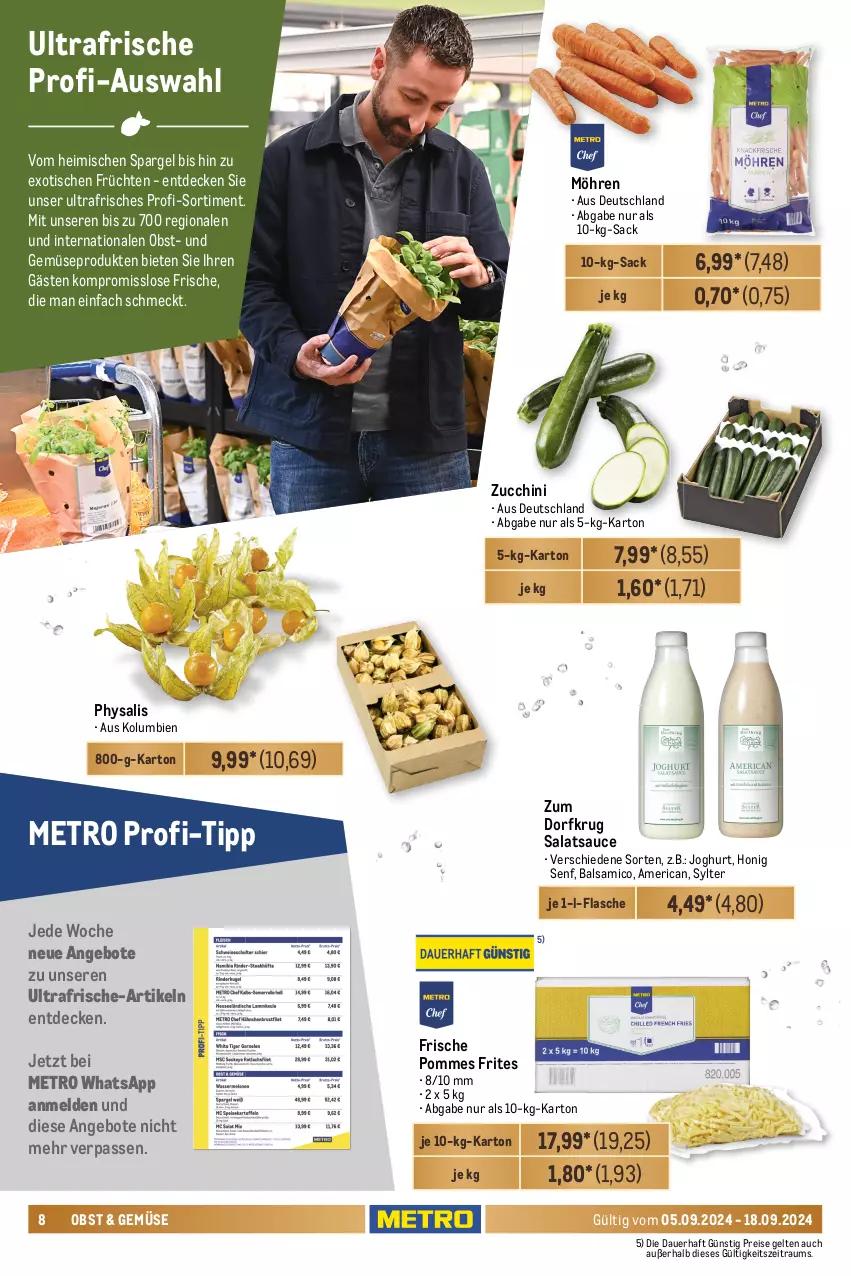 Aktueller Prospekt Metro - GastroJournal - von 05.09 bis 18.09.2024 - strona 8 - produkty: angebot, angebote, auer, balsam, balsamico, beutel, brötchen, butter, creme, decke, eier, eis, eiscreme, flasche, früchte, früchten, honig, joghur, joghurt, korn, kuchen, meggle, mehrkornbrötchen, Metro, möhren, mozzarella, obst, Physalis, pommes, Pommes Frites, reis, rel, sac, salat, salatsauce, sauce, schnitten, schoko, senf, spargel, Spezi, Sylter, Ti, tiefkühlkost, tiramisu, tisch, und gemüse, zucchini, Zum Dorfkrug