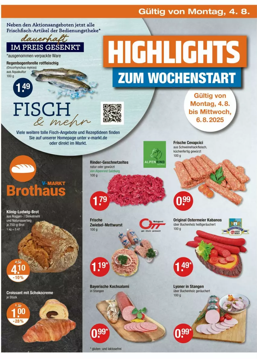 Aktueller Prospekt Vmarkt - Prospekte - von 31.07 bis 06.08.2025 - strona 18 - produkty: angebot, angebote, aqua, auer, brot, buch, cevapcici, eier, eis, elle, Etagere, fisch, fleisch, forelle, frischfisch, geschnetzeltes, gewürz, gin, hackfleisch, Holz, kabanos, küche, Küchen, lyoner, Mett, mettwurst, natur, Omep, rel, rezept, rind, rinder, salami, salz, schwein, schweine, Schweinehackfleisch, Ti, wein, weine, wurst, Yo, Zelt, zwiebel